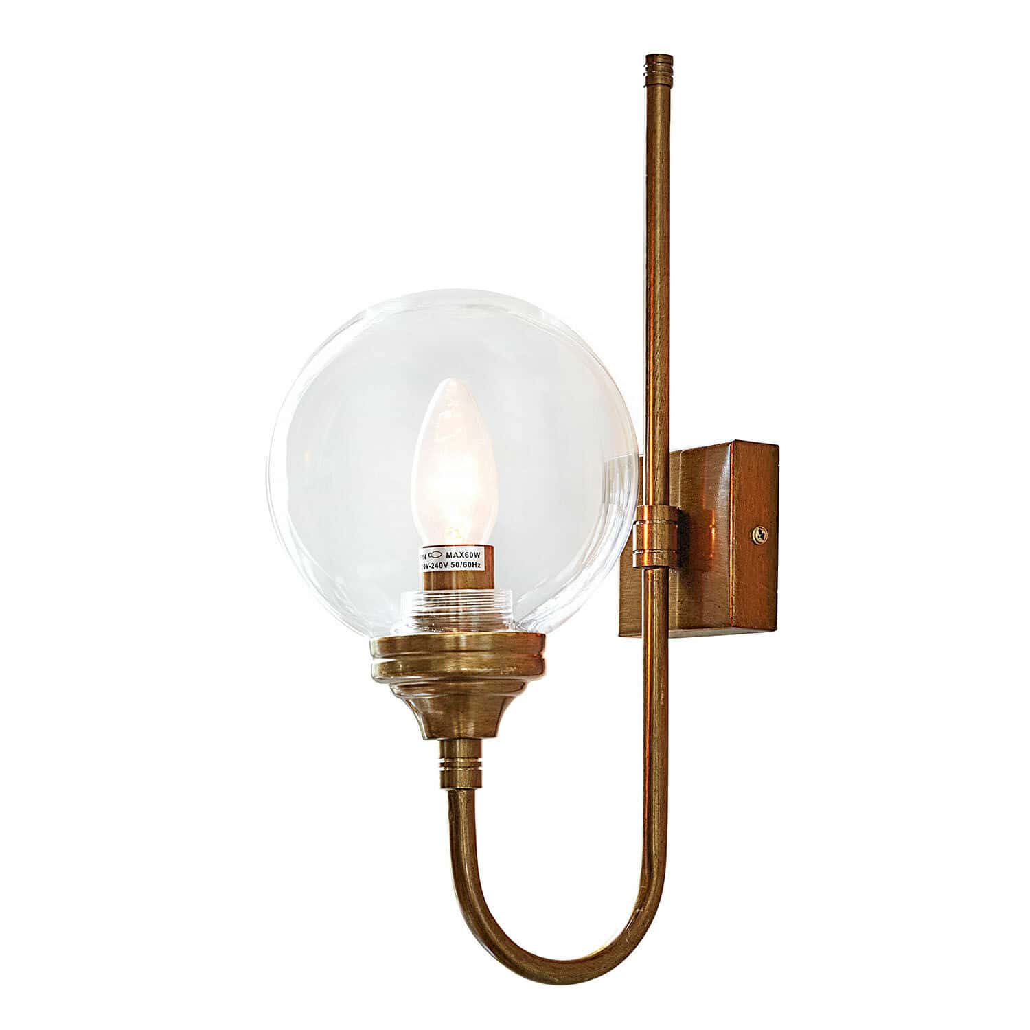 Applique Anthé Applique murale en laiton avec globe en verre transparent et ampoule LED pour décoration intérieure