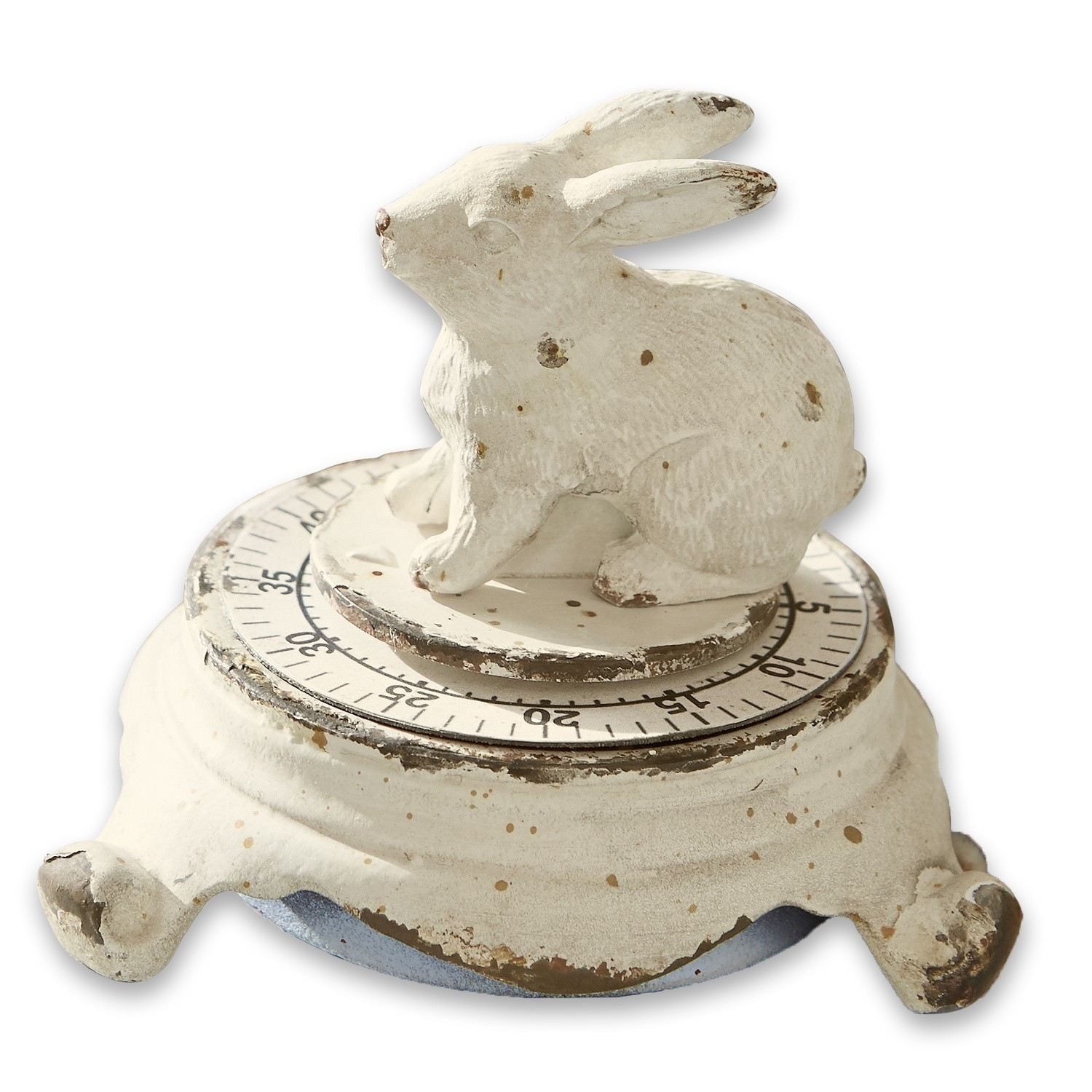 Minuteur Terese Minuteur de cuisine en métal blanc avec décoration lapin au style vintage usé