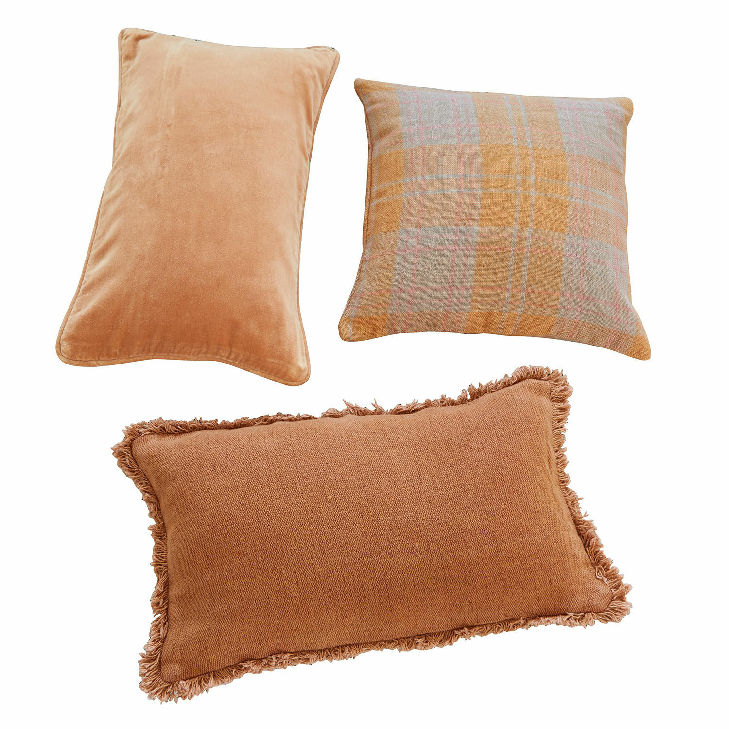 Lot de 3 housses de coussins Léonille Ensemble de trois coussins décoratifs en tons marron et beige pour salon et chambre