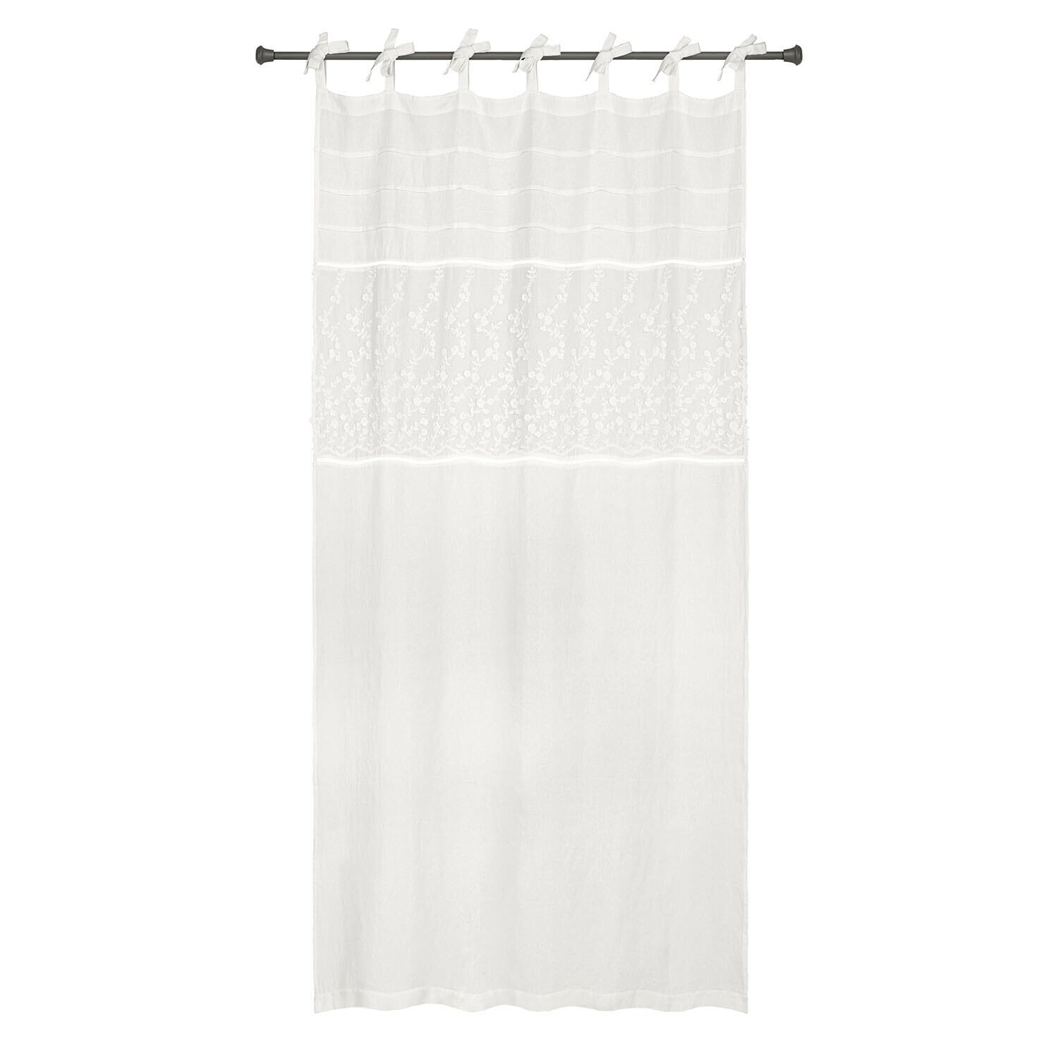 Rideau Lunérie Rideau blanc en coton avec broderie délicate et liens noués pour décoration de fenêtre