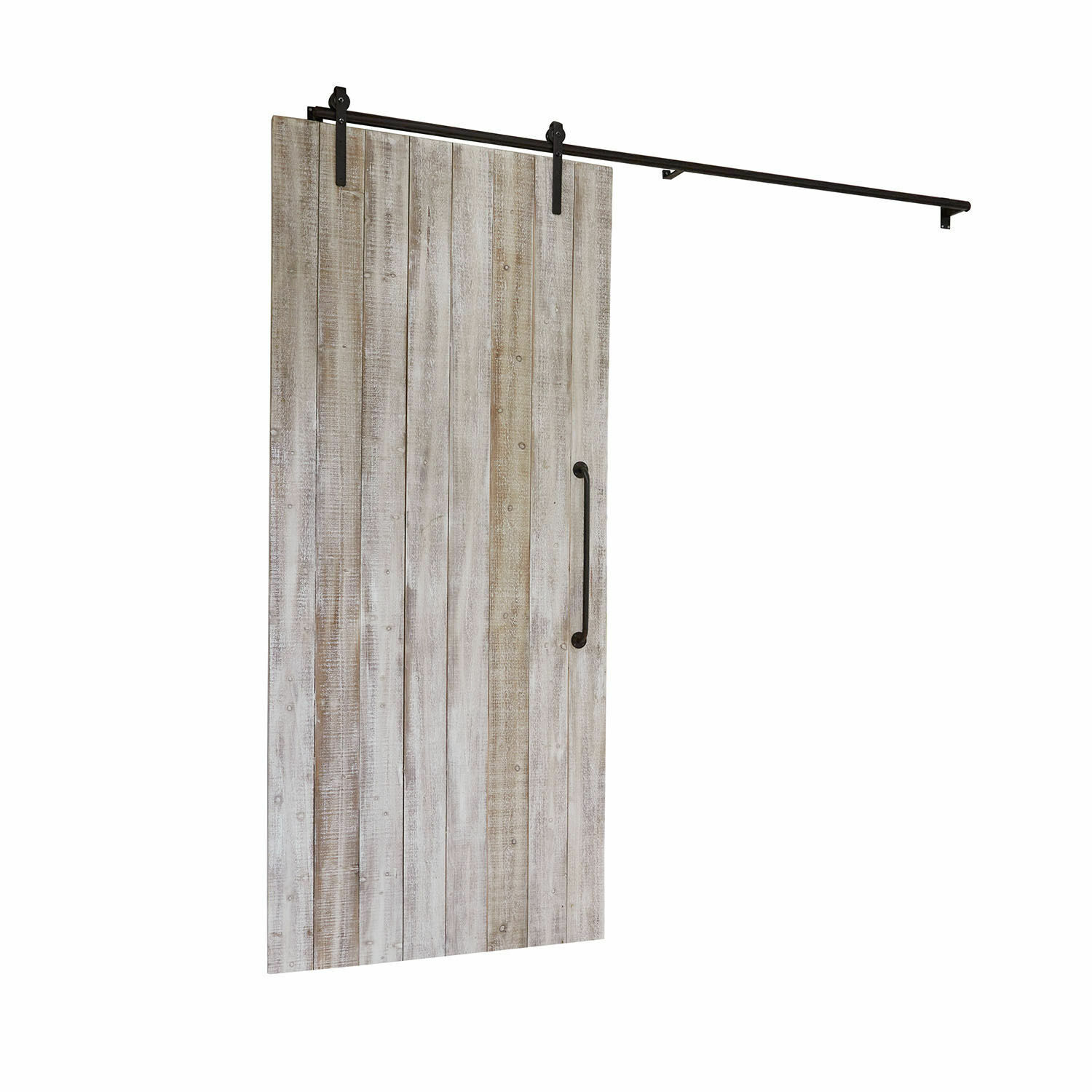 Porte coulissante Sunnydale Porte coulissante en bois clair vieilli avec poignée et rail en métal noir pour intérieur rustique