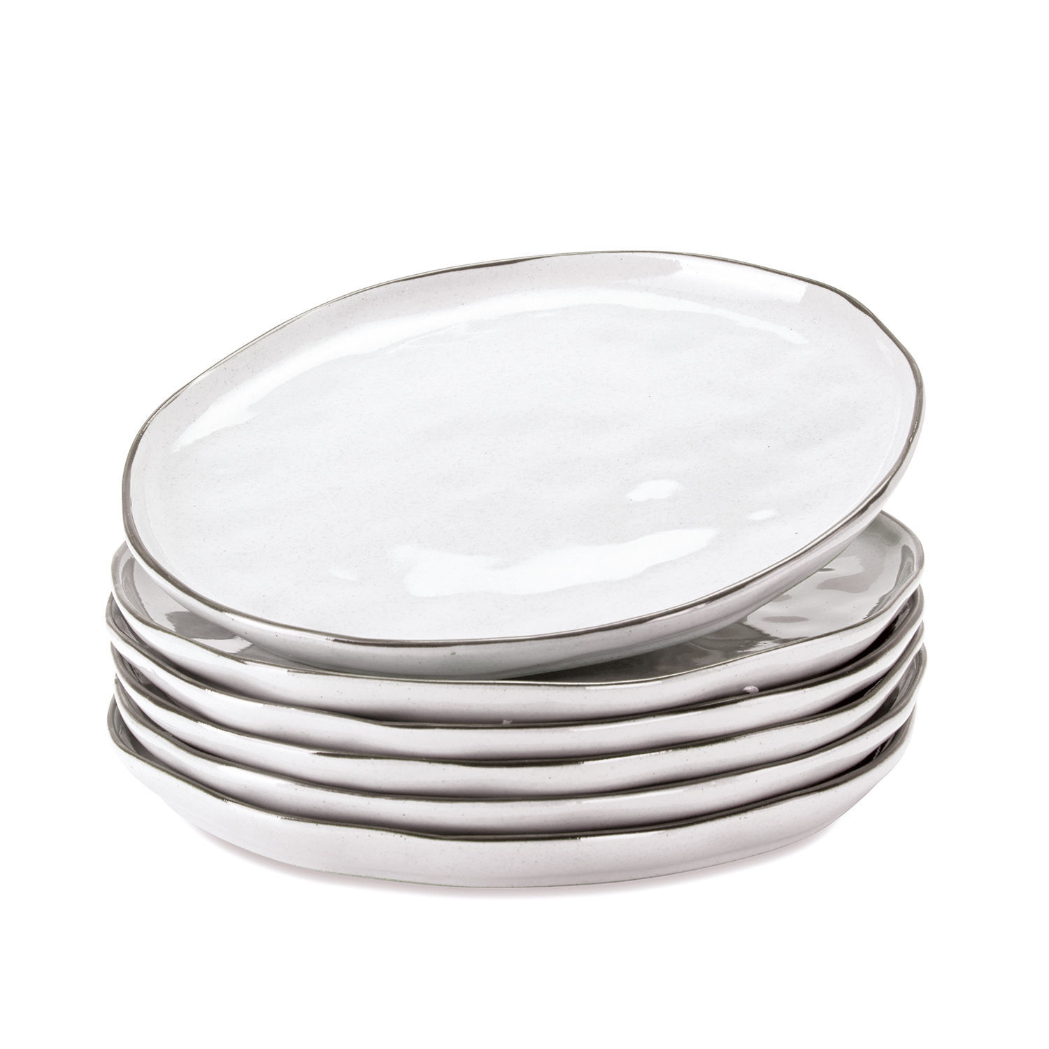 blanc Ensemble de 6 assiettes blanches en céramique Biarritz avec forme irrégulière pour la table