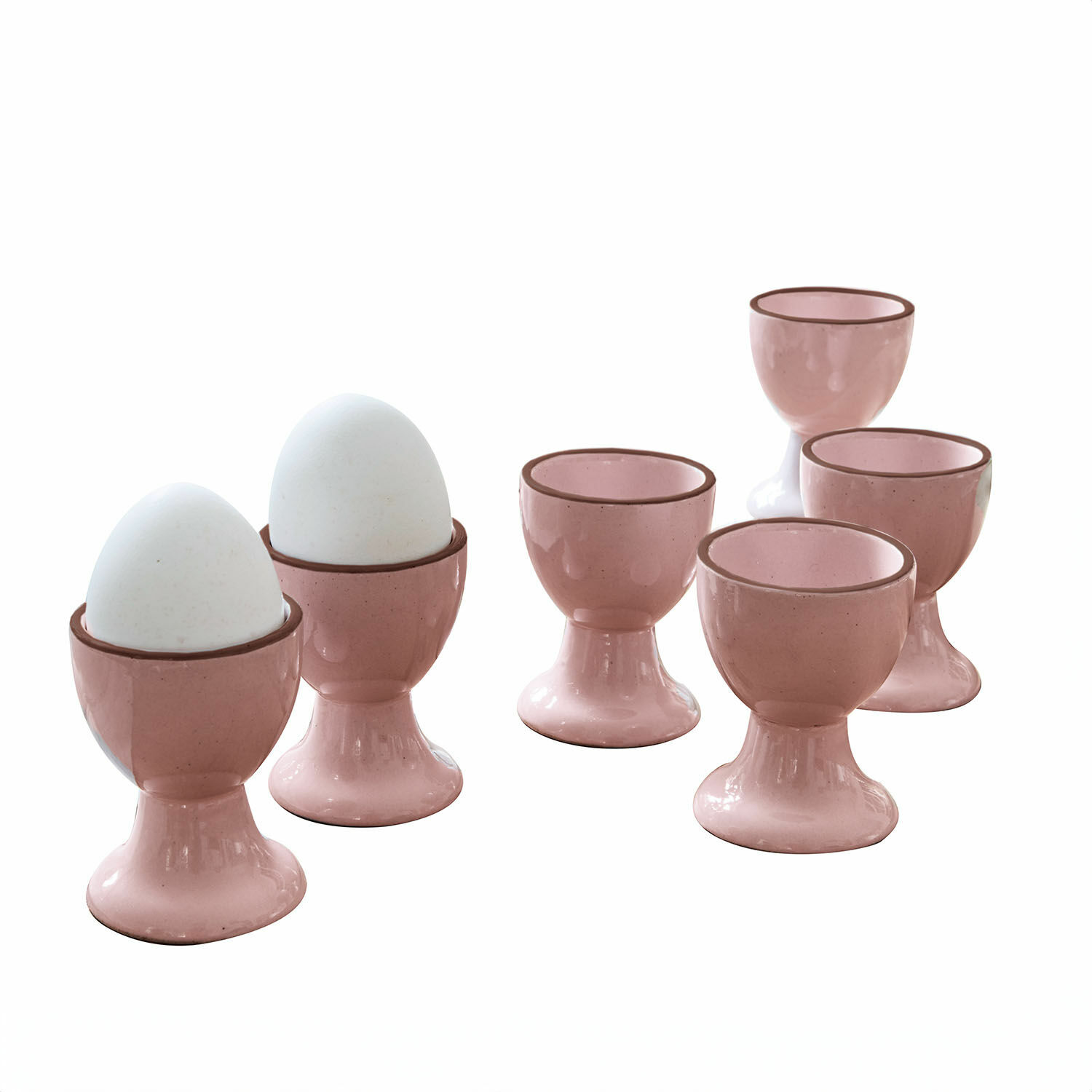 rose Set de 6 coquetiers en céramique rose Biarritz pour petit-déjeuner et cuisine