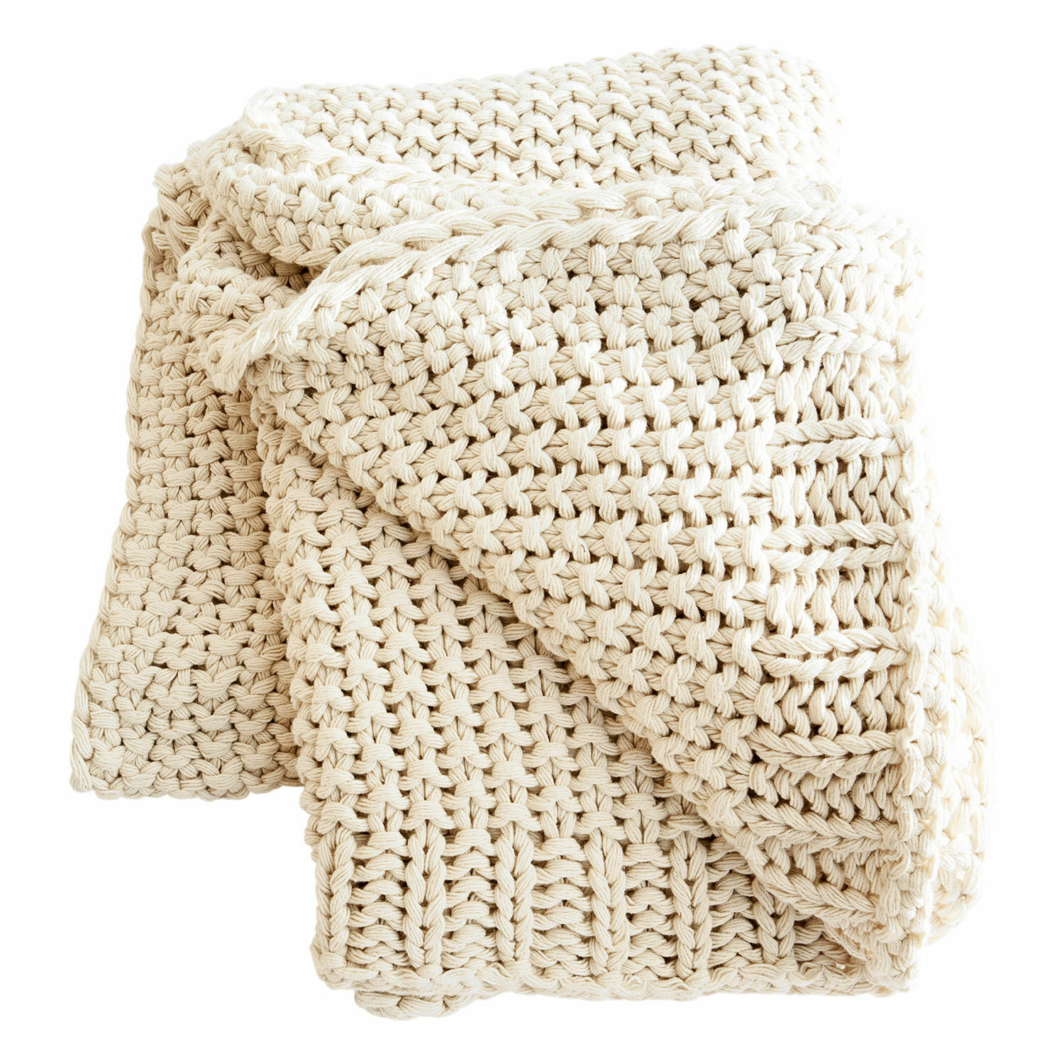 beige Plaid beige en coton épais tissé, parfait pour décorer et réchauffer votre intérieur.