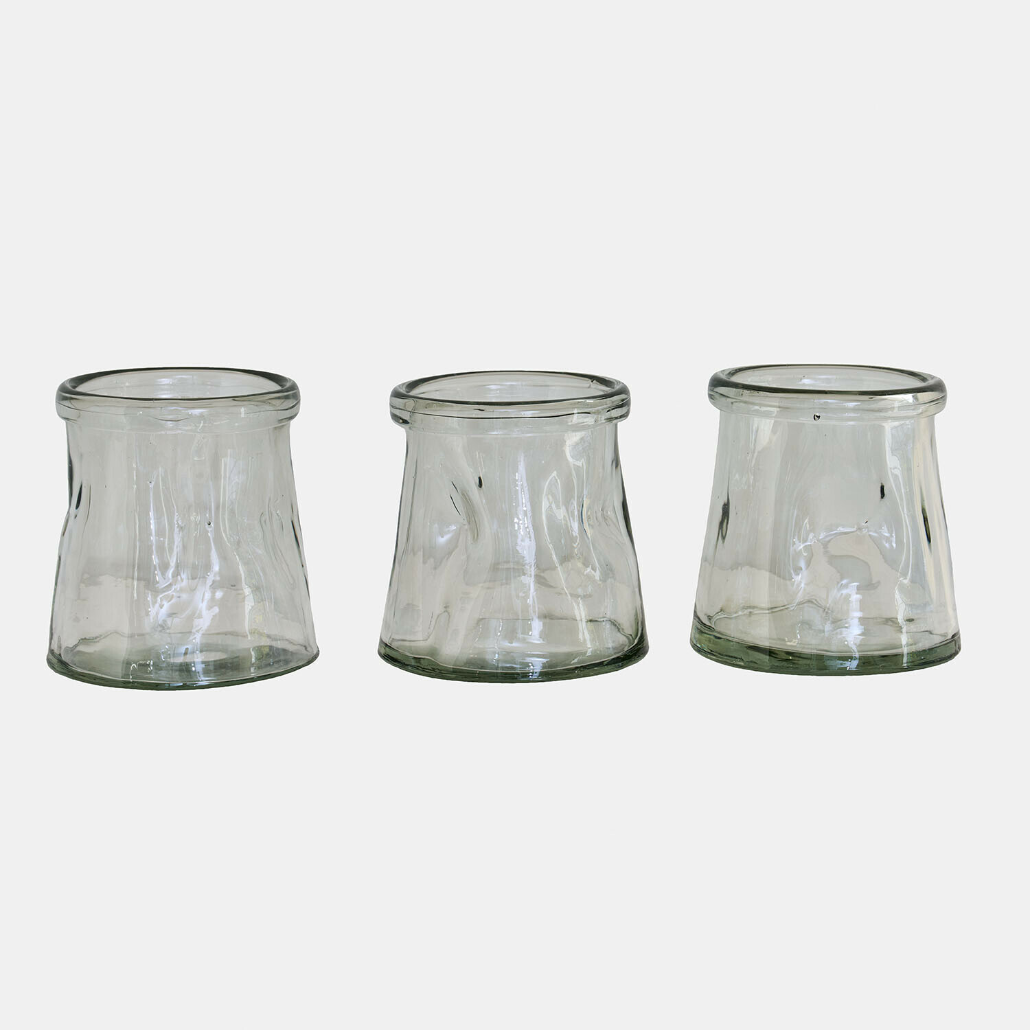 Lot de 3 photophores Gravière Ensemble de trois photophores en verre transparent à forme irrégulière pour décoration intérieure