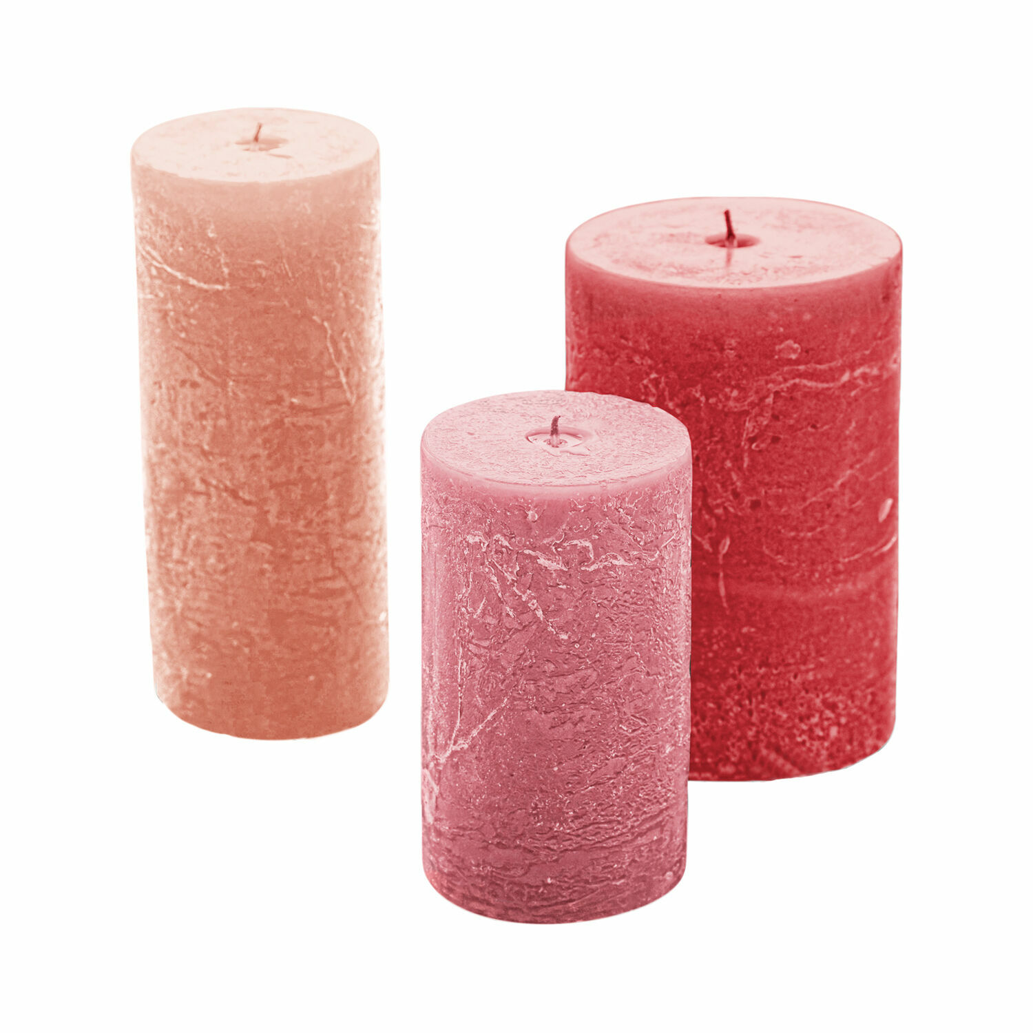 rose Lot de 3 bougies roses Pretin avec texture rustique, décoration d'intérieur et ambiance relaxante
