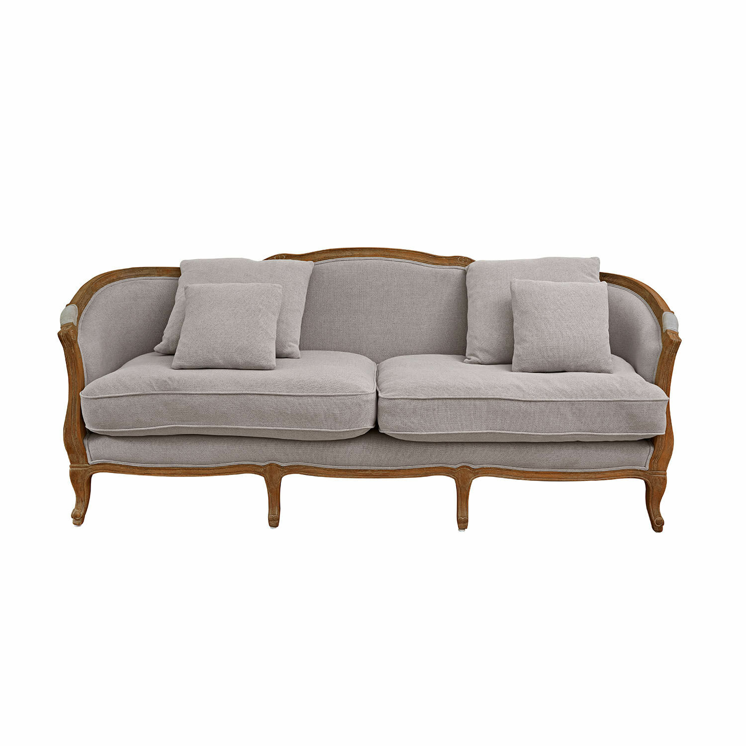 gris clair Canapé Monneville en tissu gris clair avec cadre en bois, meuble élégant pour salon confortable