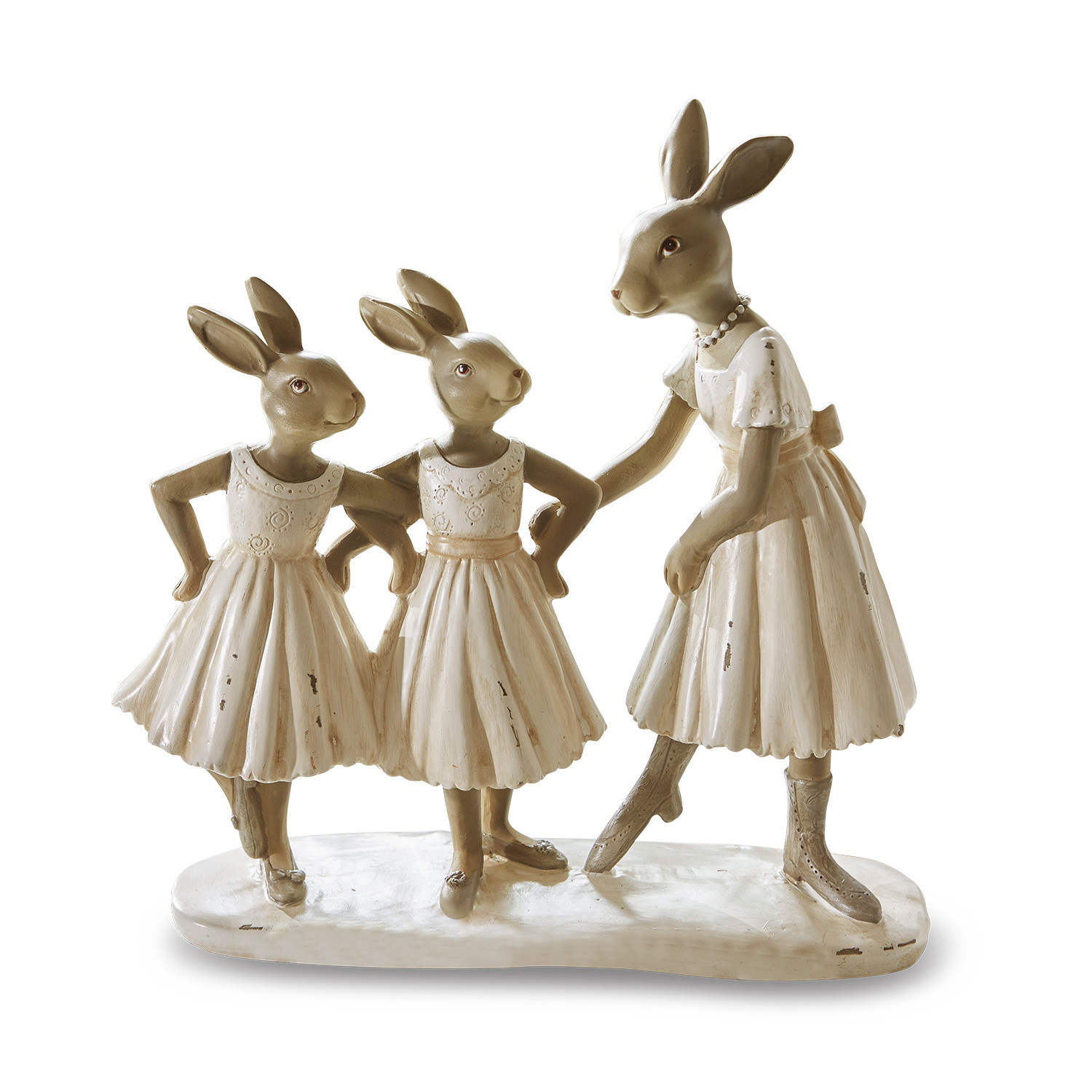 Lapins Danseuses Figurines de trois lapins en robes crème en matériau, décoration de Pâques pour intérieur