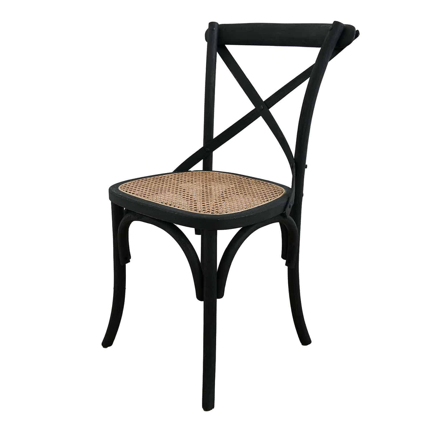 Chaise Kary Chaise en bois noir avec assise en cannage beige clair, style vintage pour salle à manger