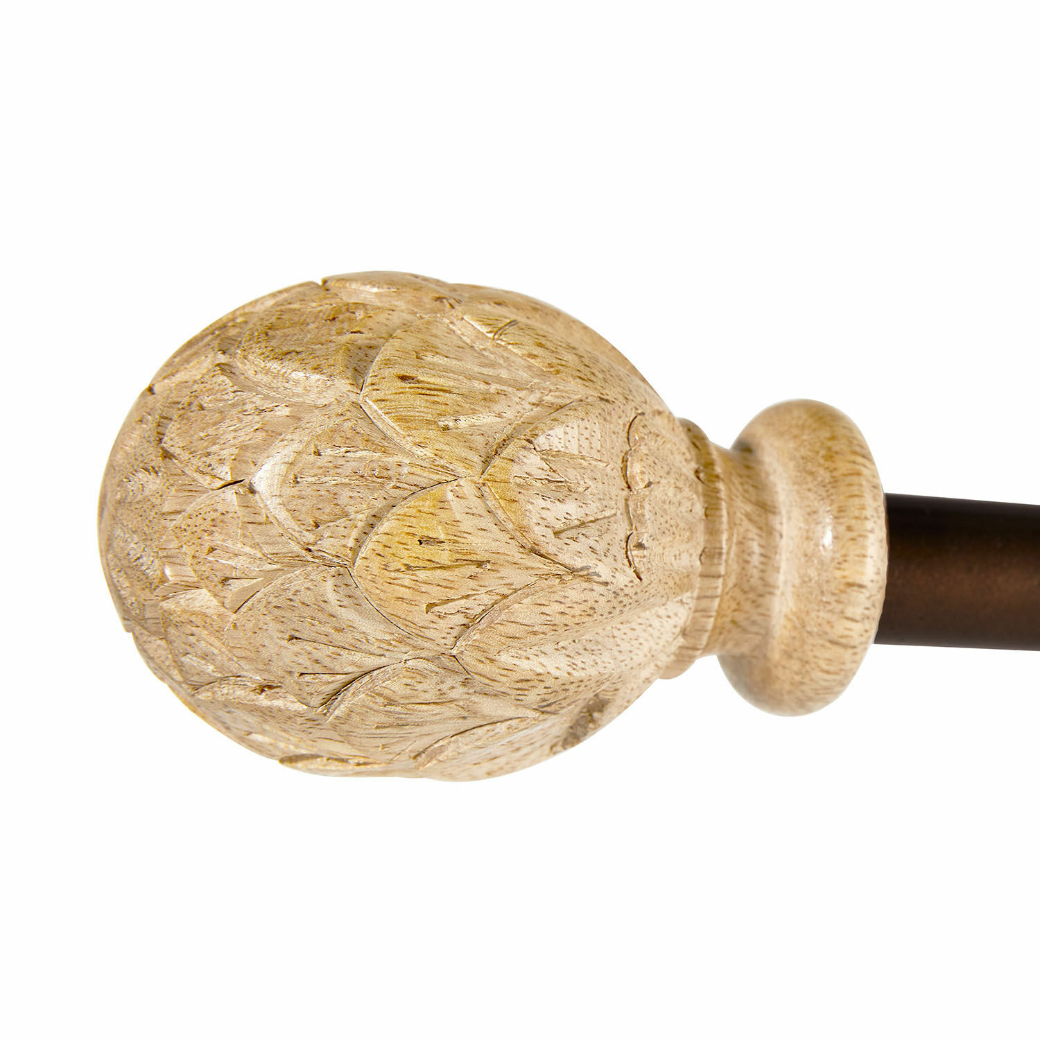 marron Tringle à rideau en métal brun avec embout en bois sculpté clair pour décoration de fenêtre