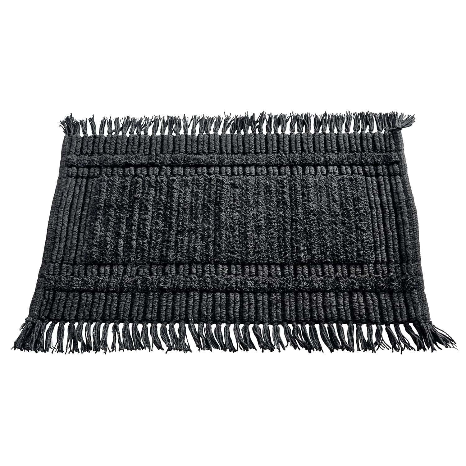 noir Tapis de bain noir Nexilo en coton avec franges, doux et absorbant pour salle de bain moderne