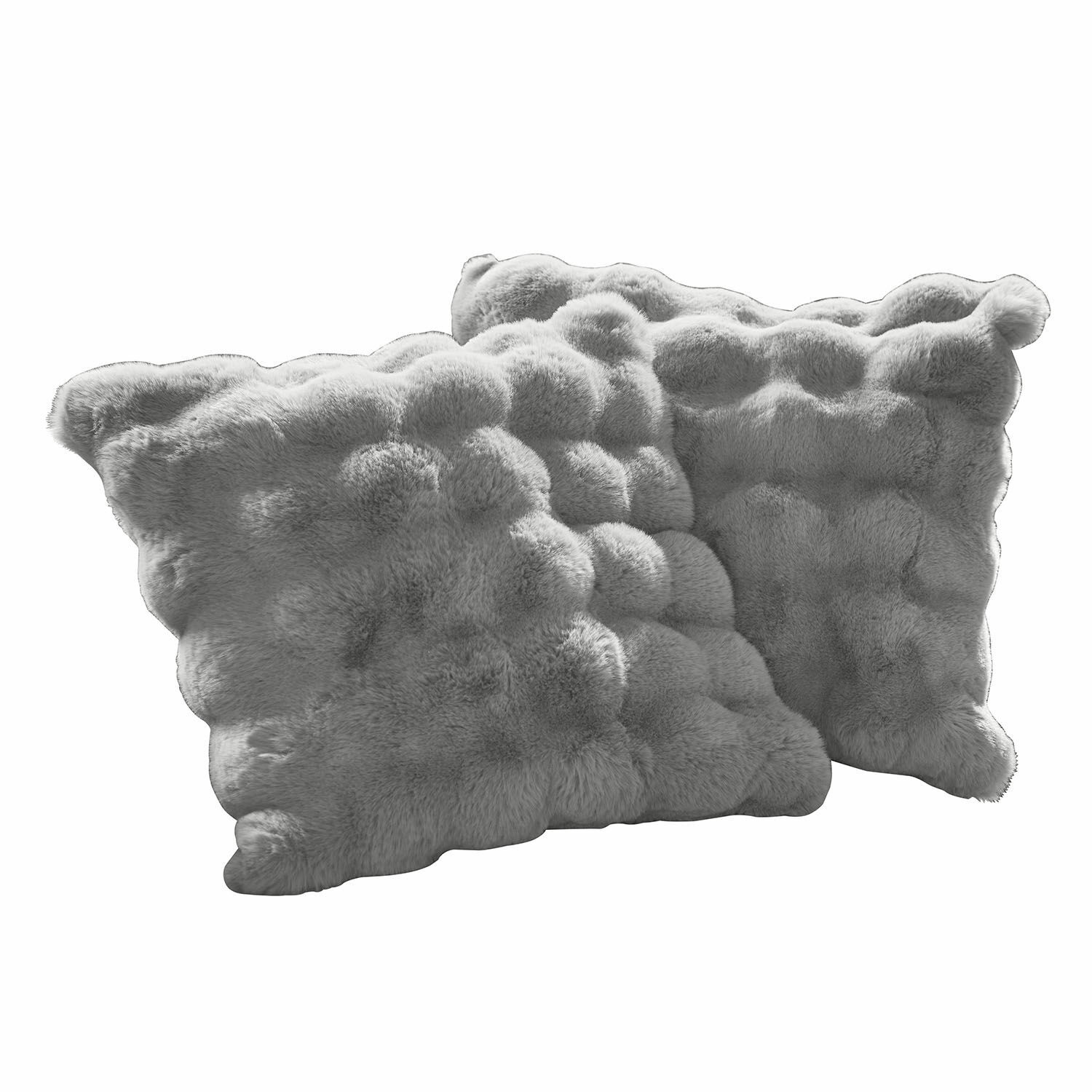 Lot de 2 housses de coussins Zalina Paire de coussins décoratifs en fausse fourrure grise, parfaits pour la décoration intérieure