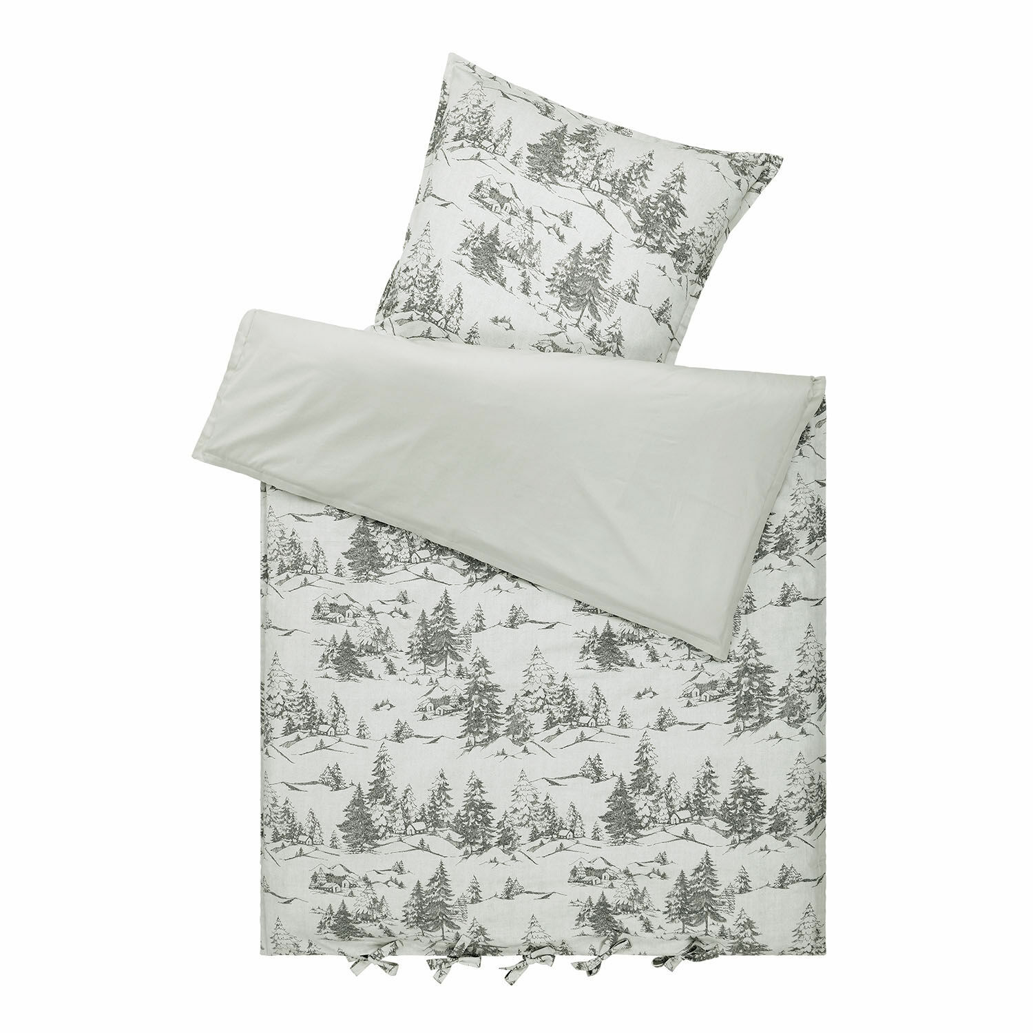 Parure de lit Héroux Parure de lit en coton gris avec motif paysage montagneux et arbres pour chambre confortable