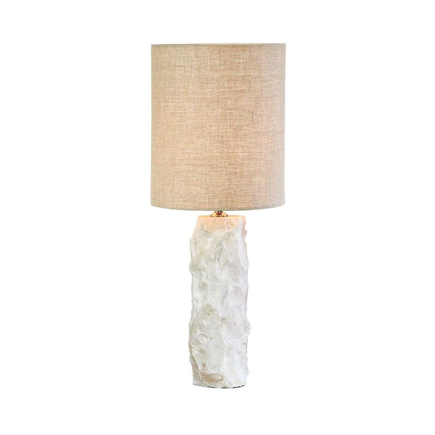 Lampe à poser Kalvaya Lampe de table avec abat-jour beige et base en pierre blanche, éclairage décoratif pour salon