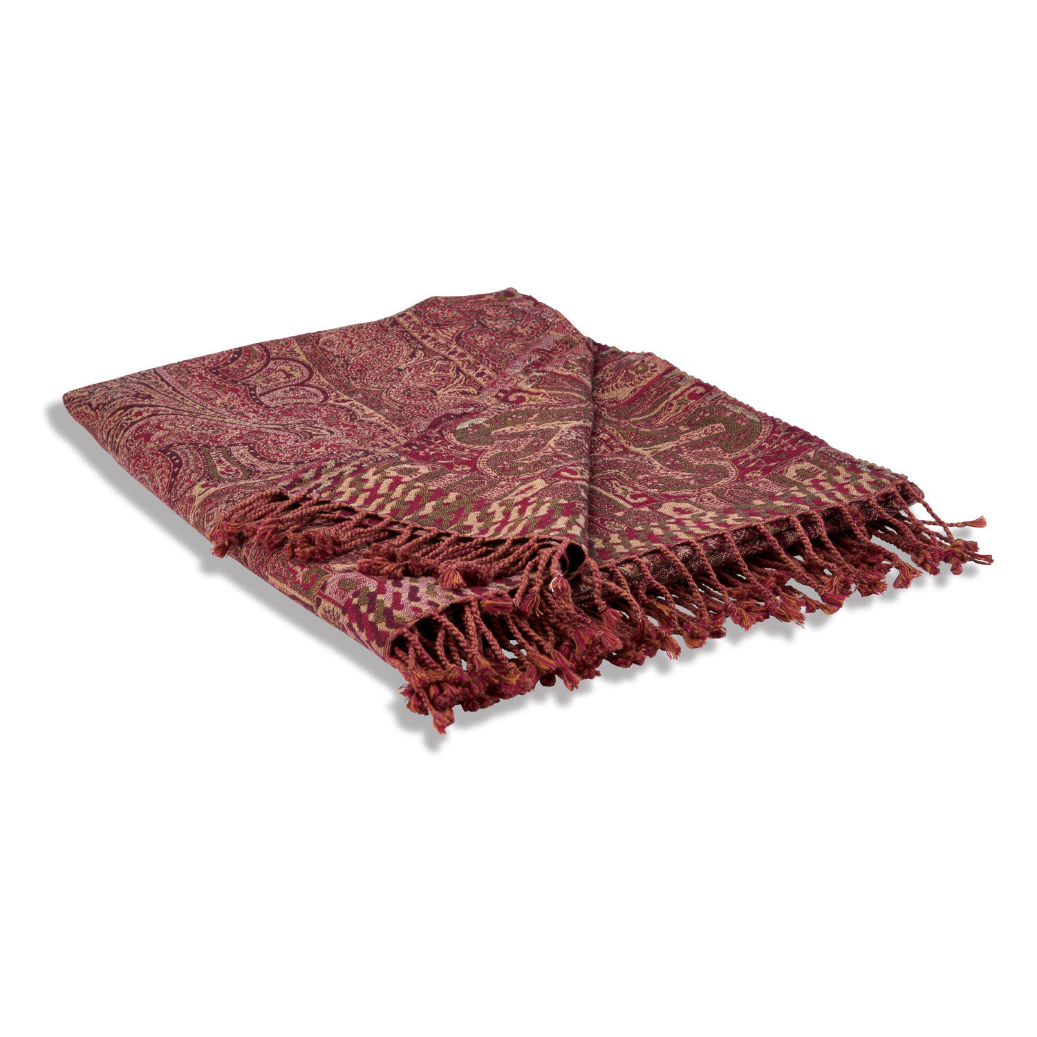 Plaid Nugère Plaid rouge à motif paisley avec franges, tissu doux, couverture décorative pour salon