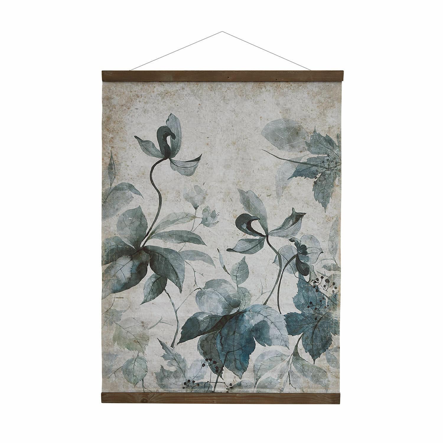 Tableau Bessoncourt Tableau décoratif en toile avec motif de feuilles bleues et vertes encadré de bois naturel