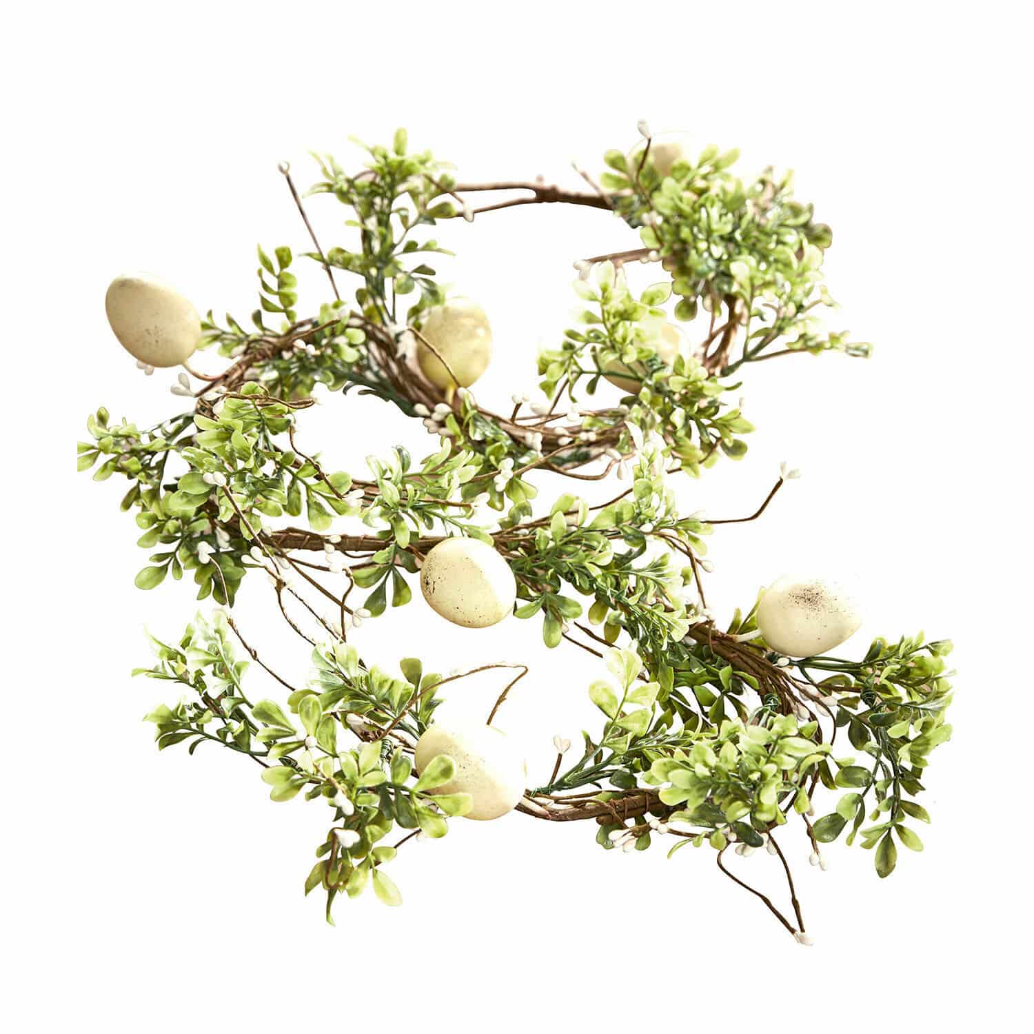 Guirlande Antonin Couronne décorative en feuilles vertes avec œufs crème, décoration naturelle de printemps