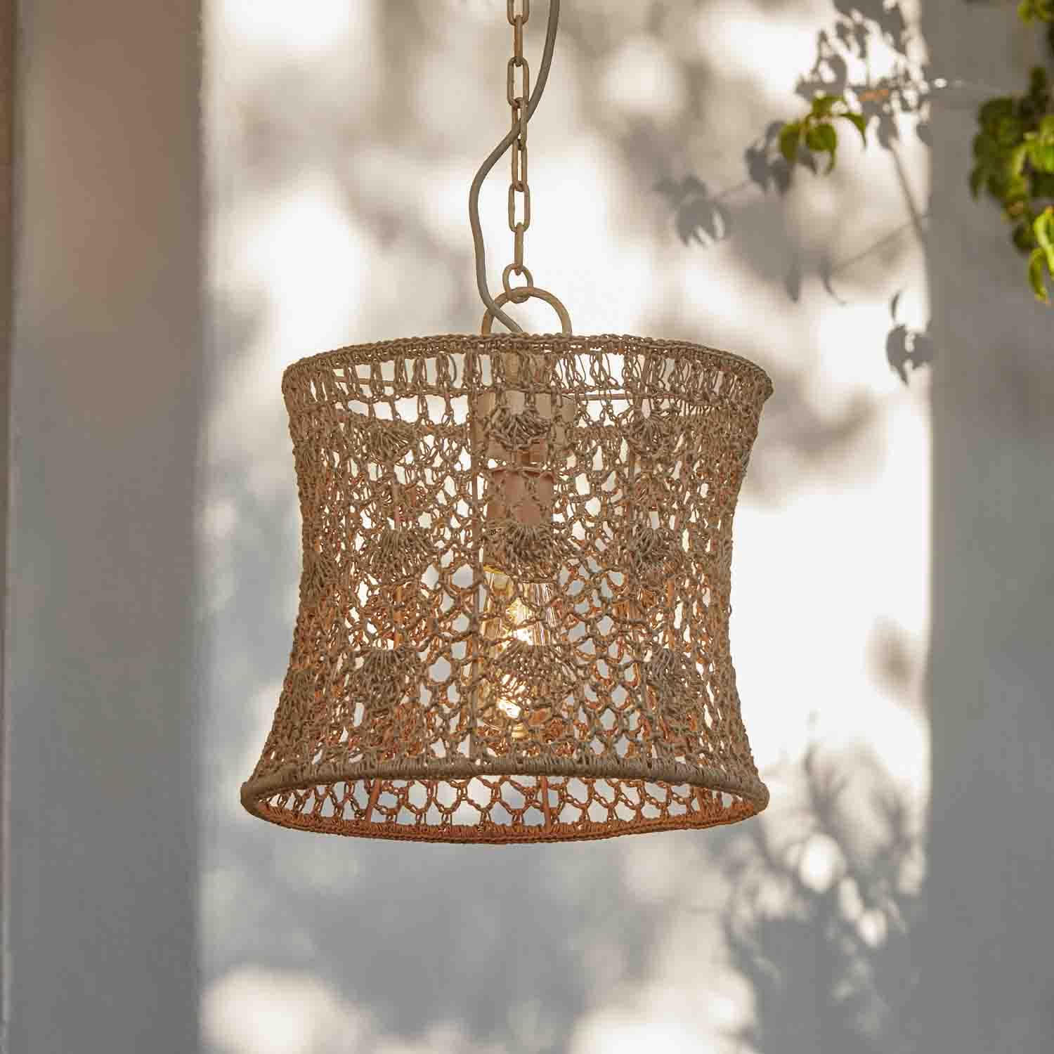 Suspension en corde naturelle tressée beige, luminaire décoratif suspendu pour intérieur chaleureux
