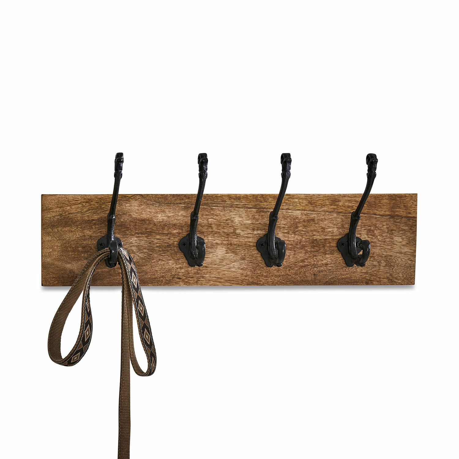 Patère Taylors Island Patère murale en bois avec crochets en métal noir et laisse suspendue, rangement pratique pour l'entrée