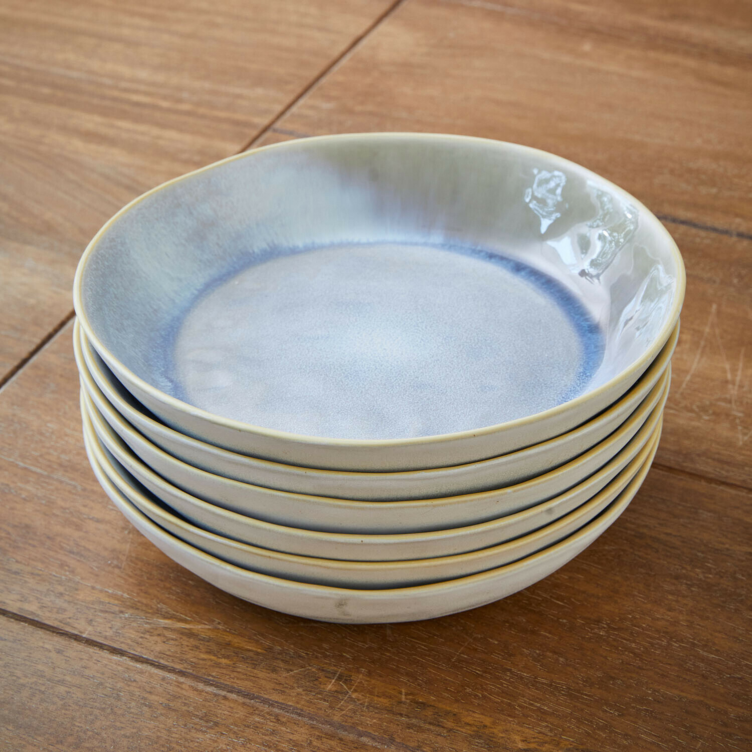 Lot de 6 assiettes creuses Vionette, Grès de haute qualité, Creux délicat, Pour les soupes et les pâtes en bleu/blanc