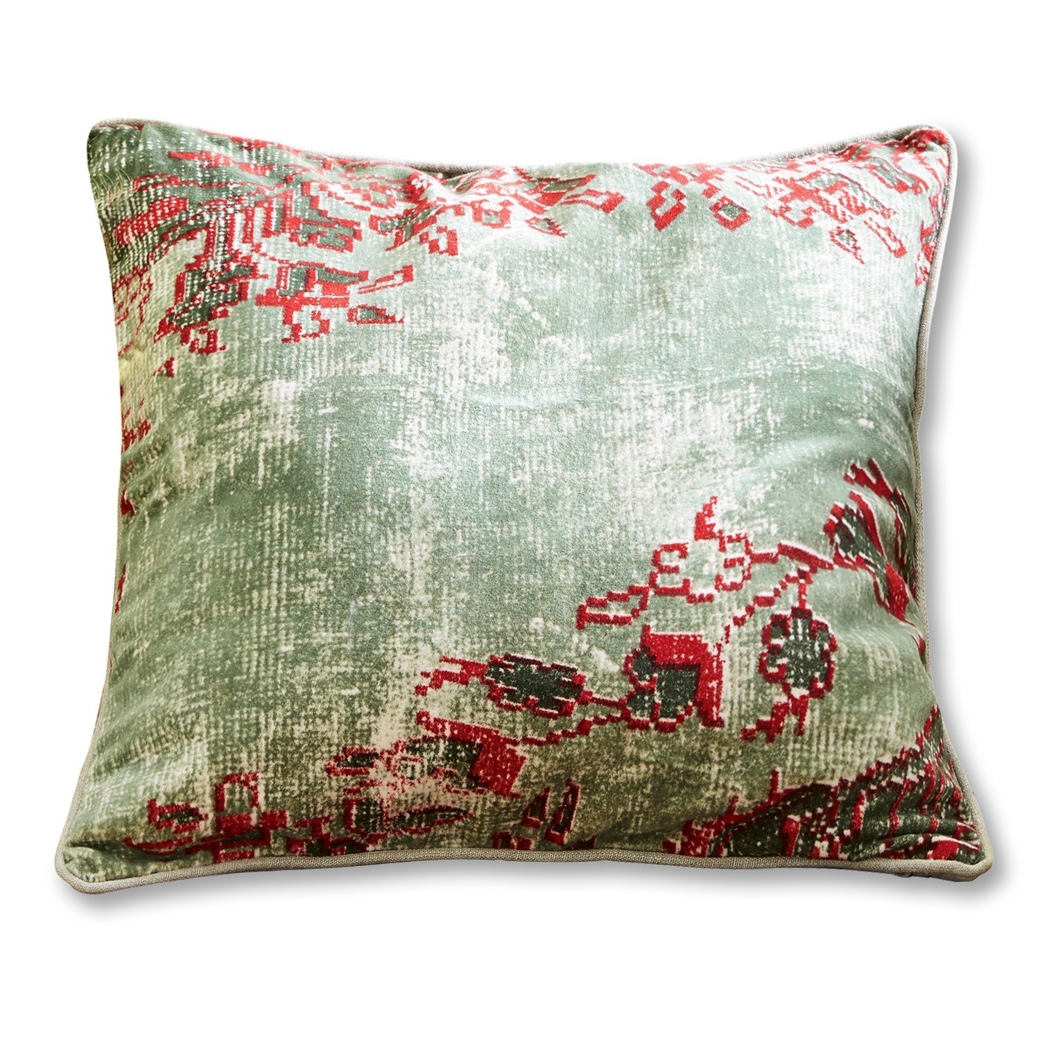 Coussin Vianney Coussin décoratif en tissu vert avec motif rouge, doux et élégant pour le salon