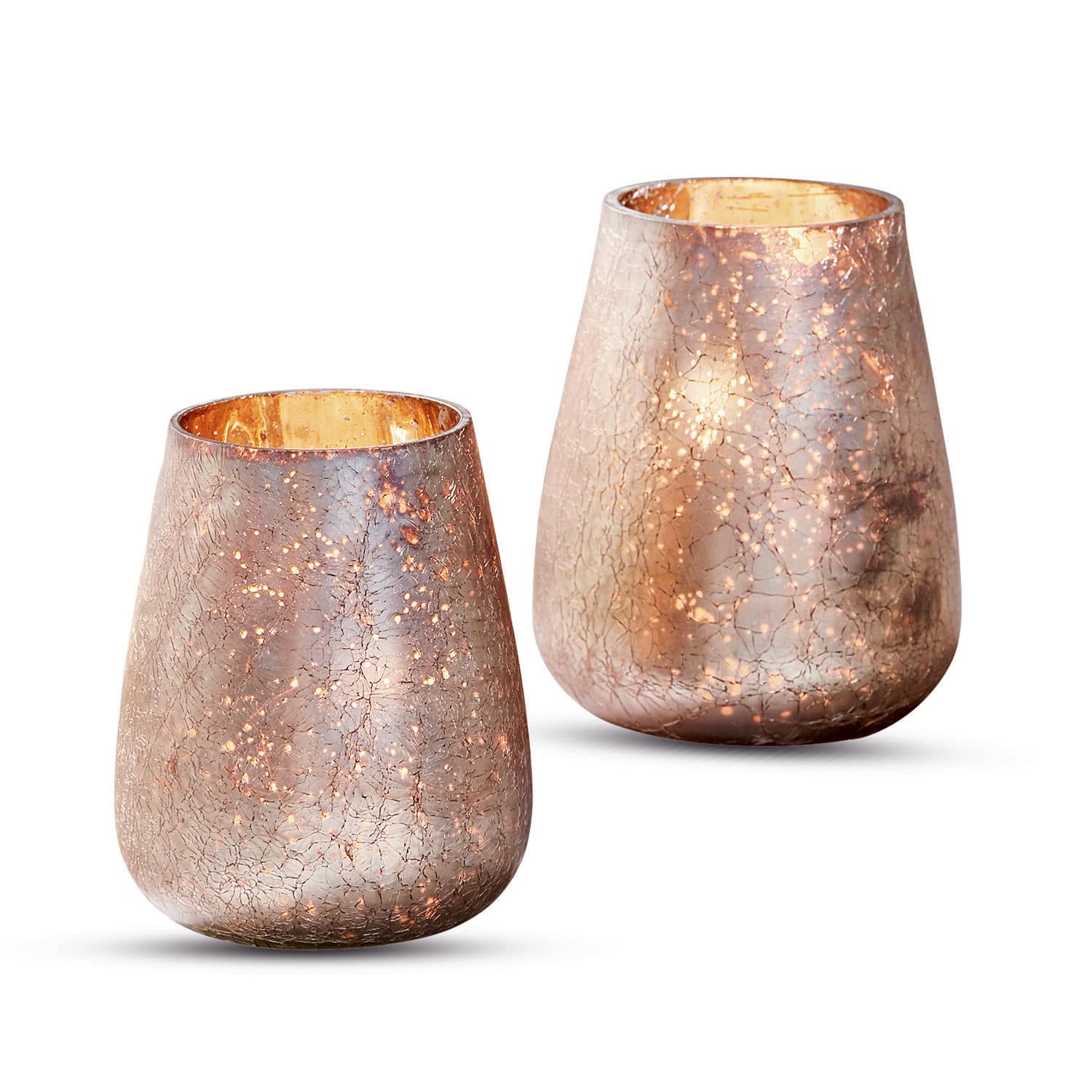 Lot de 2 photophores Chanut Ensemble de deux photophores en verre cuivré avec effet craquelé pour décoration intérieure