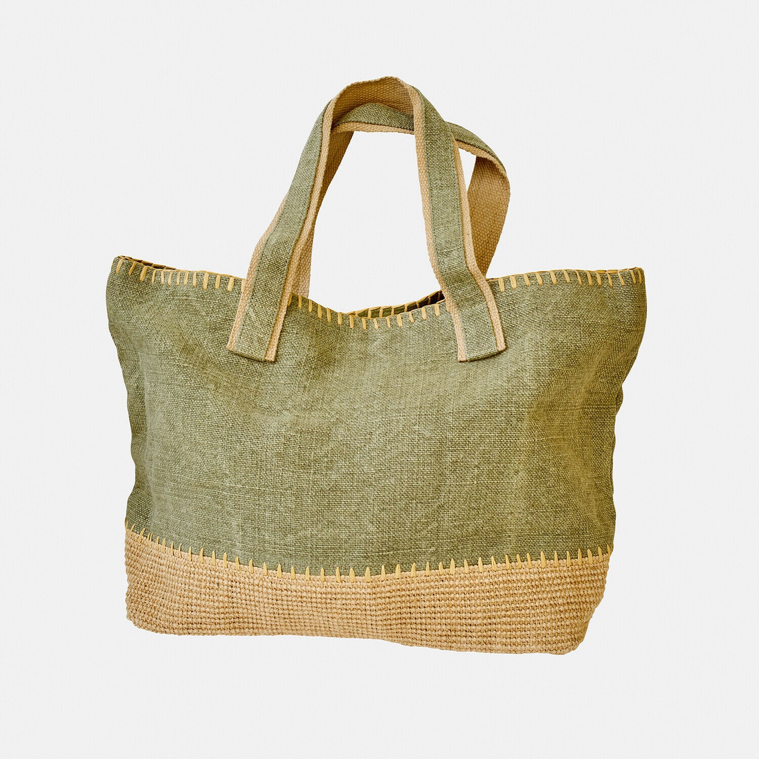 Cabas Yarrowton Sac cabas en toile verte et beige en jute, sac léger et pratique pour les courses quotidiennes