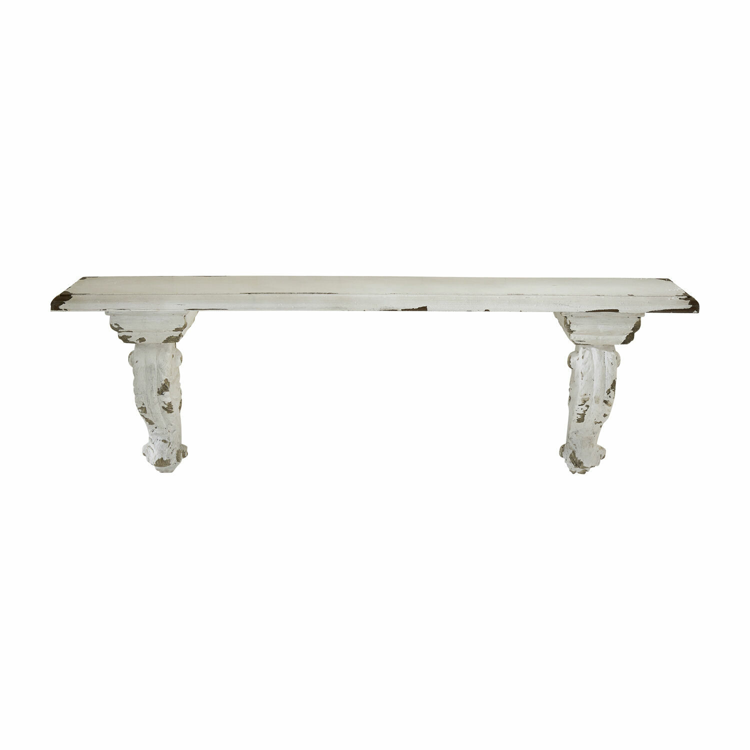 Console murale Mouscron Étagère murale en bois blanc vieilli avec supports sculptés pour décoration intérieure vintage