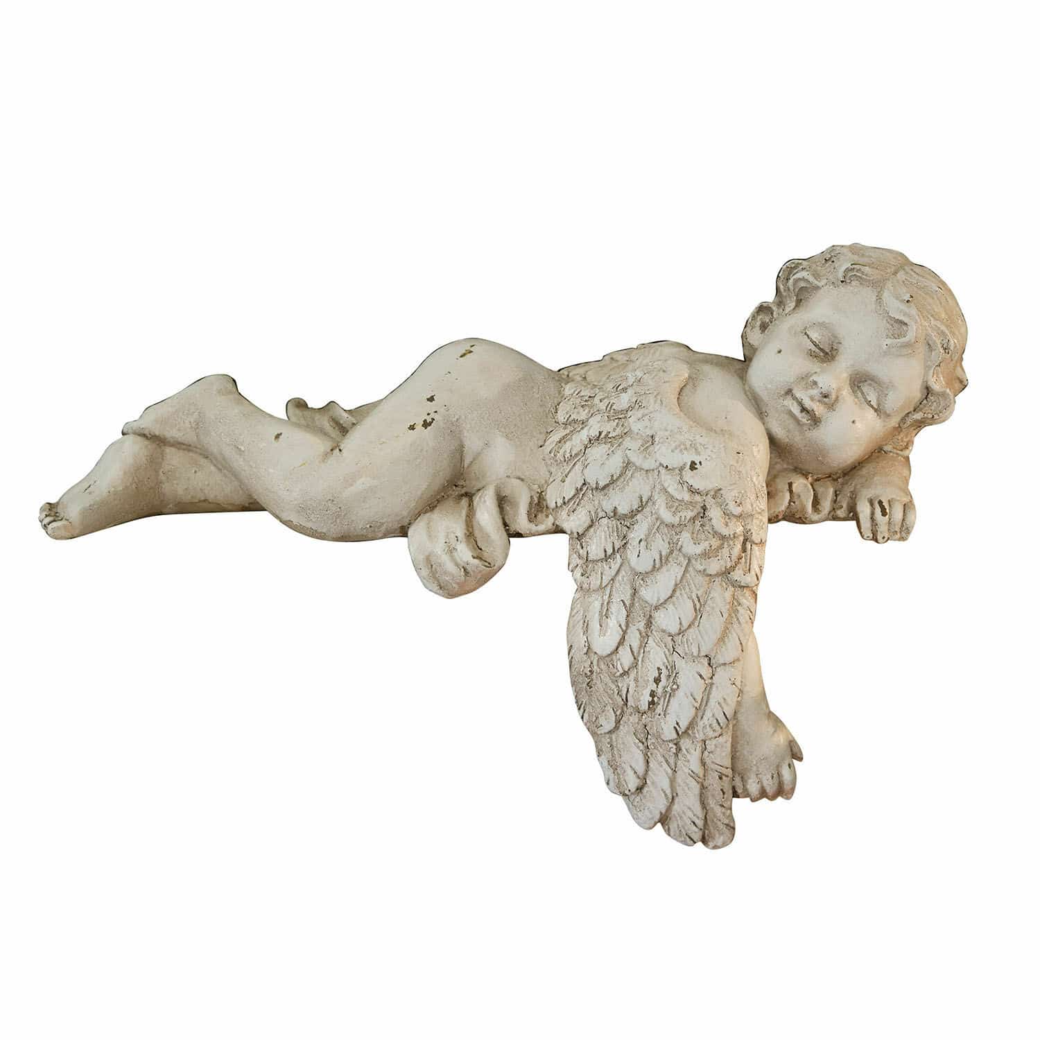 Ange décoratif Deronza Figurine d'ange en résine blanche allongée avec ailes détaillées, décoration intérieure et extérieure