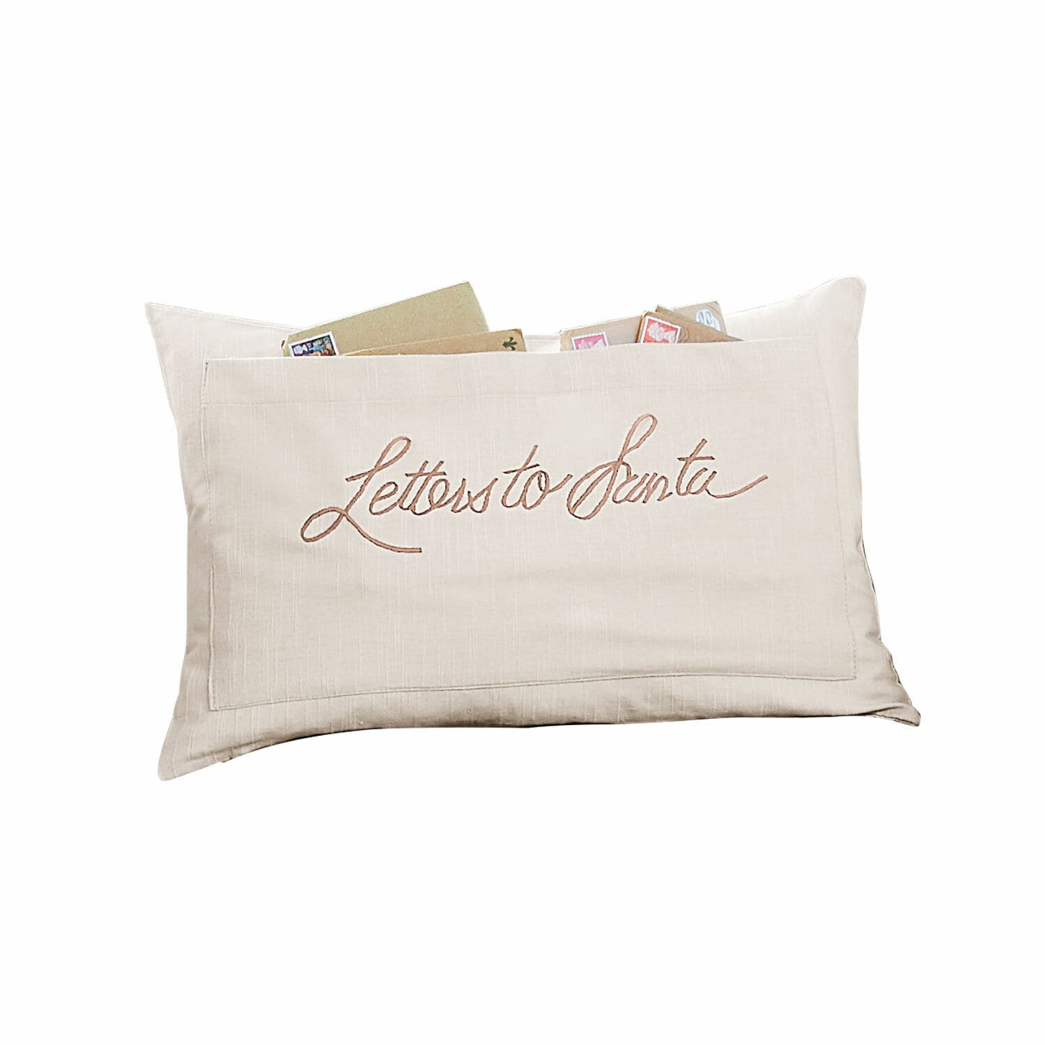 blanc/beige Housse de coussin beige avec inscription Letters to Santa et poche pour lettres de Noël