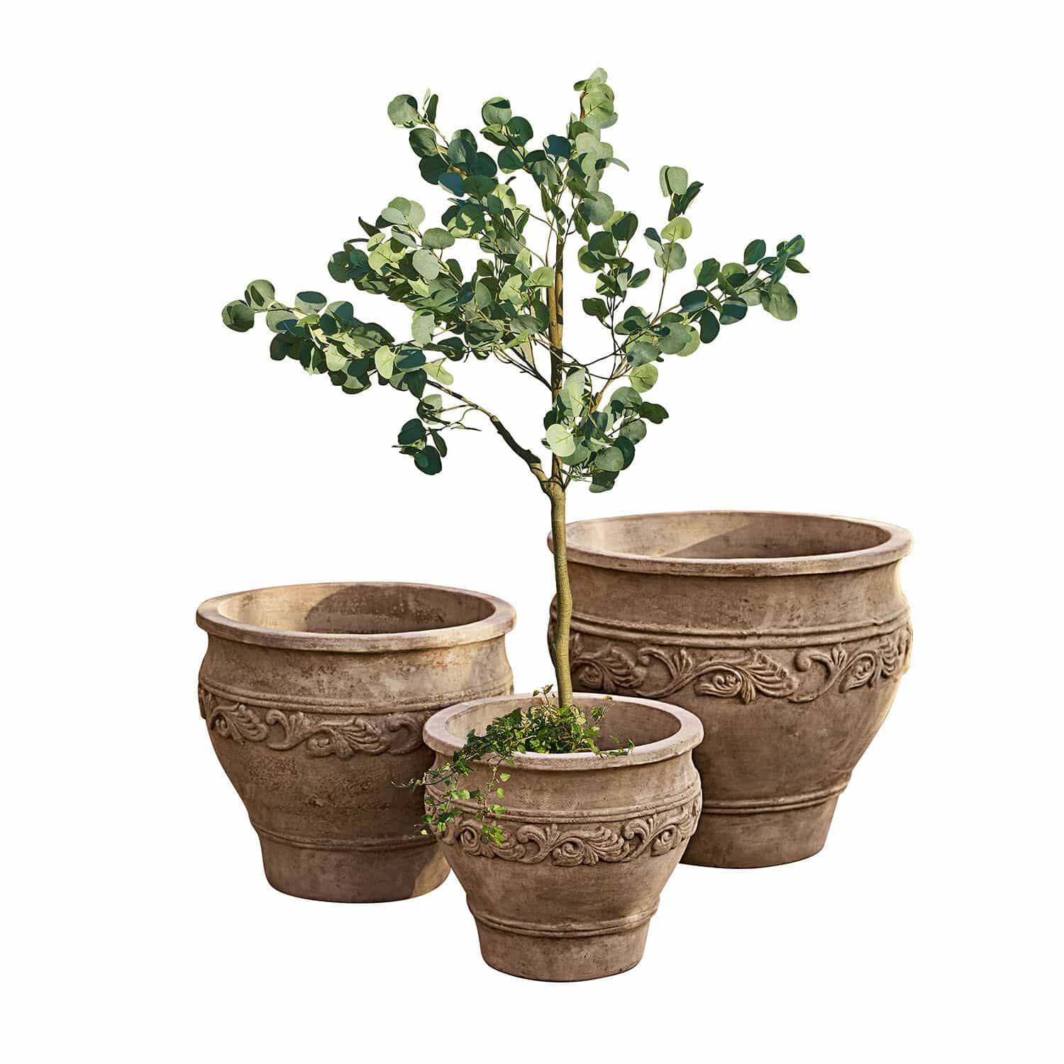 Lot de 3 cache-pots Sabugal Ensemble de trois pots décoratifs en terre cuite marron avec plantes pour jardin et intérieur