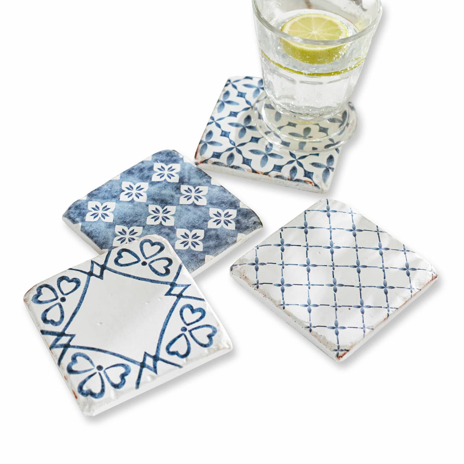 Lot de 4 dessous de verres Sliwa Dessous de verre en céramique avec motifs bleus, parfaits pour protéger les meubles de l'humidité