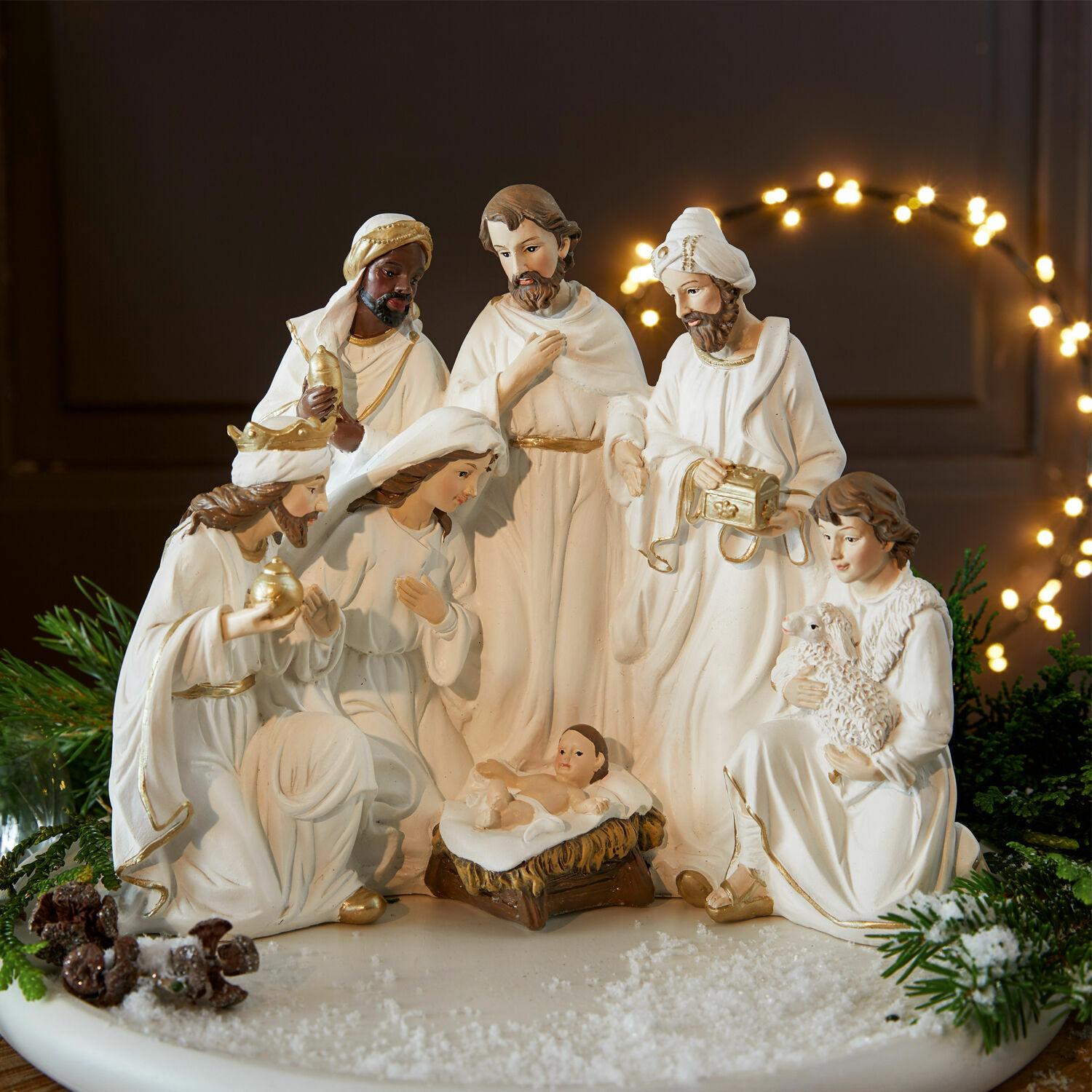 Personnages de crèche Kanem Figurines de crèche en céramique blanche représentant les Rois Mages et l'Enfant Jésus