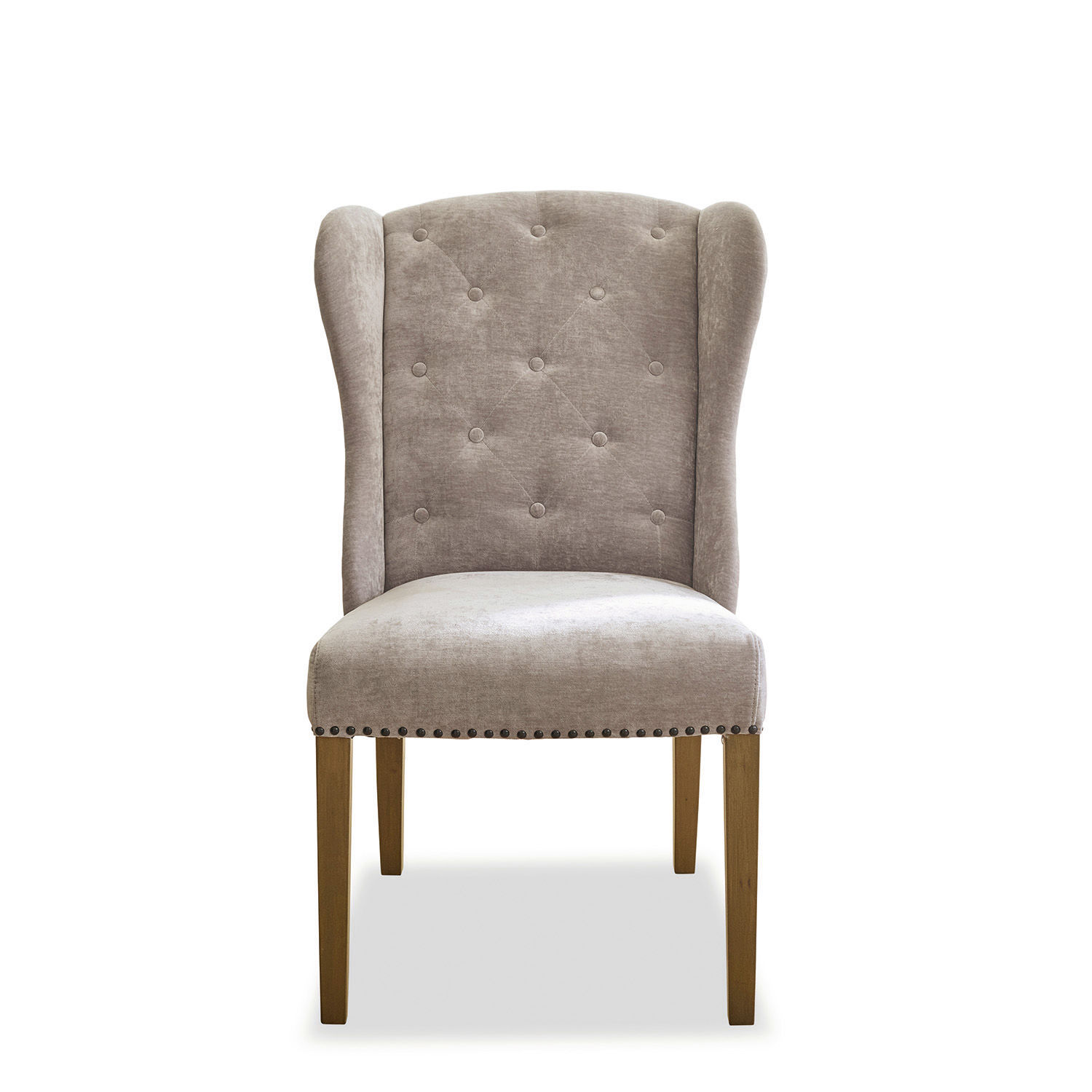 Fauteuil Remi gris en tissu avec pieds en bois, chaise élégante pour salon ou salle à manger