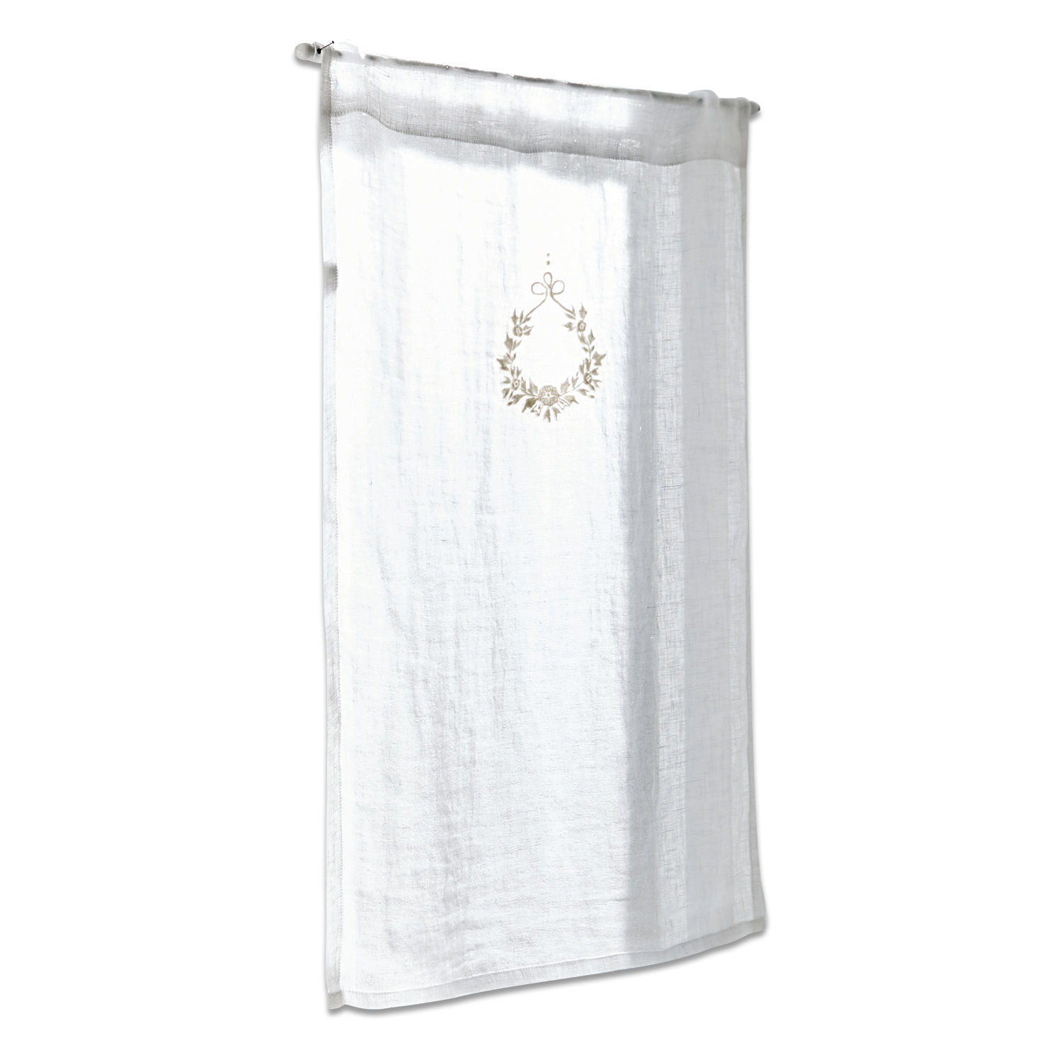 Brise-bise Bréteny Rideau en lin blanc avec broderie délicate en forme de couronne, décoration de fenêtre élégante