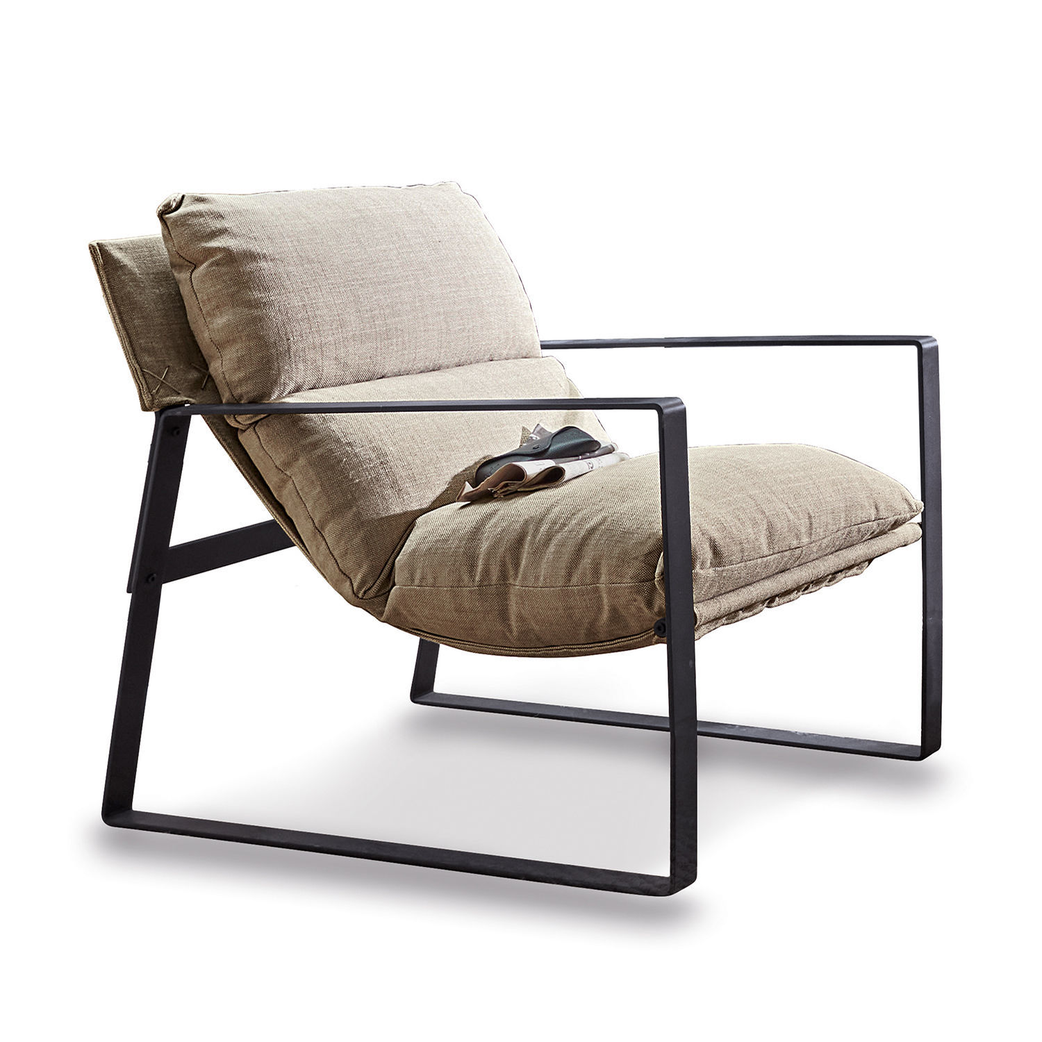 Fauteuil Seuvard Fauteuil moderne en tissu beige avec cadre métallique noir pour salon confortable