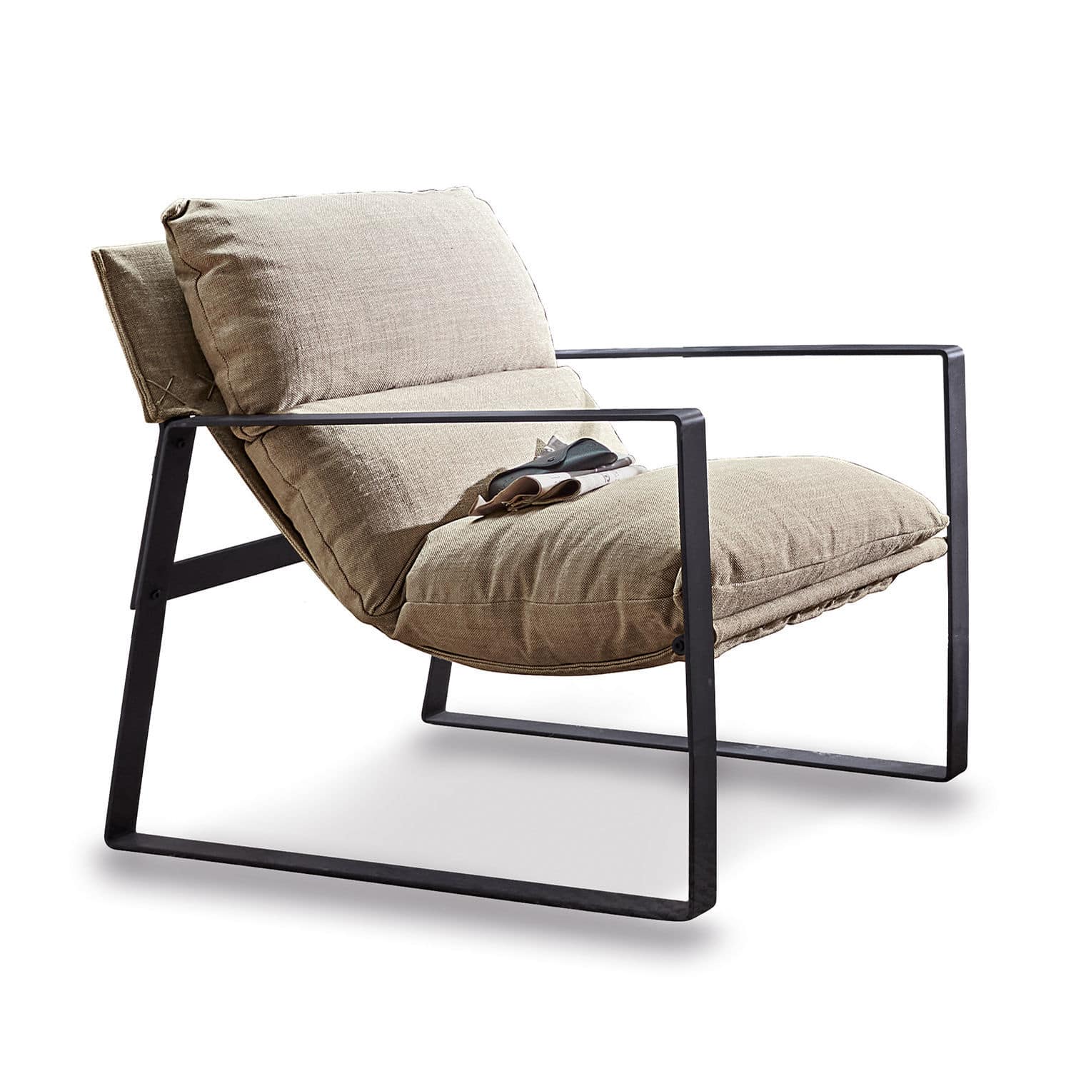 Fauteuil Seuvard Fauteuil moderne en tissu beige avec cadre métallique noir pour salon confortable