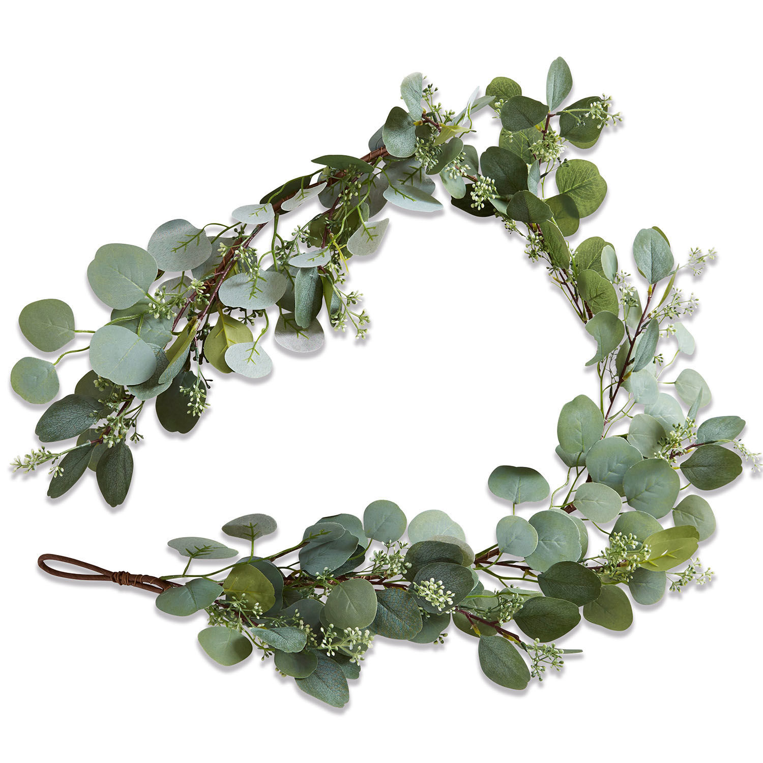 Guirlande Xantos Couronne décorative en feuilles d'eucalyptus vertes avec petites fleurs blanches pour décoration intérieure
