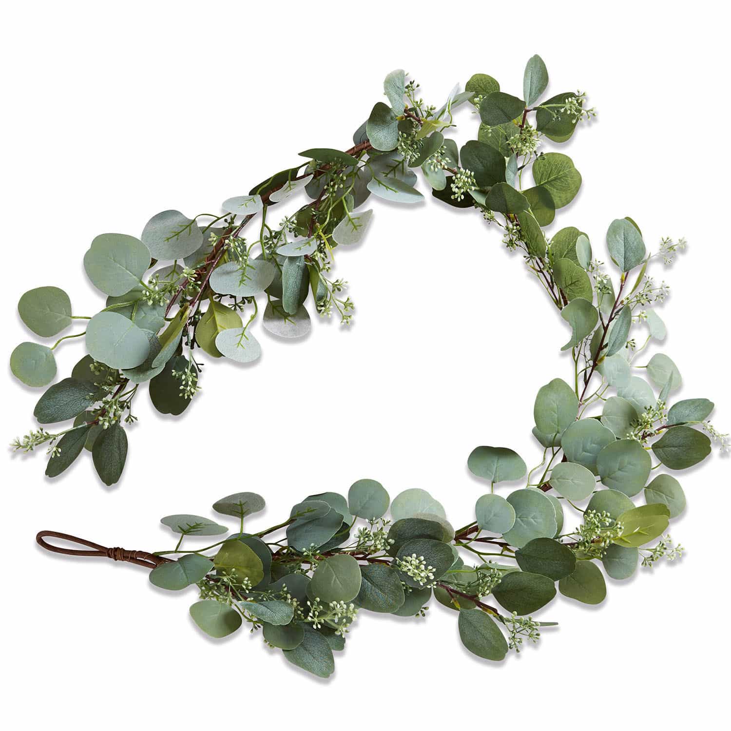 Guirlande Xantos Couronne décorative en feuilles d'eucalyptus vertes avec petites fleurs blanches pour décoration intérieure