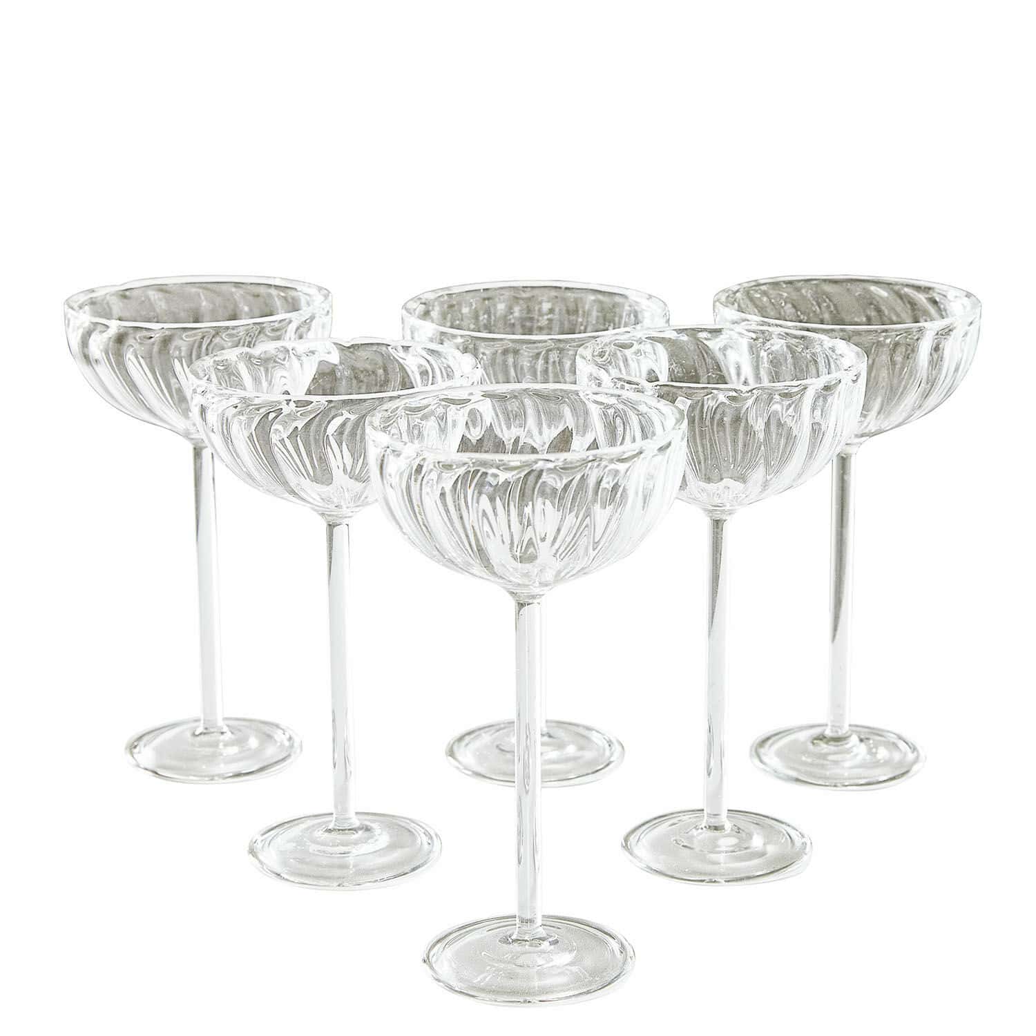 Lot de 6 verres Bavella Ensemble de six verres à cocktail en verre transparent avec motif décoratif élégant