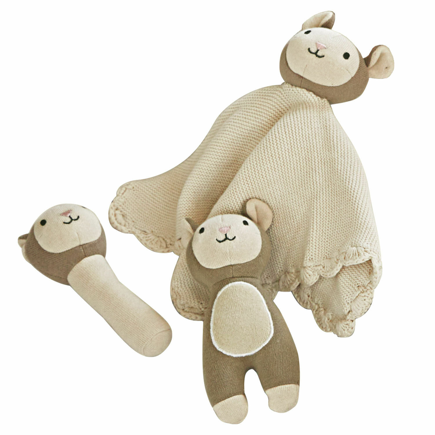 Lot de 3 peluches Playfulo Ensemble de jouets en peluche beige et marron en forme d'ours pour bébé avec tissu doux et tricoté