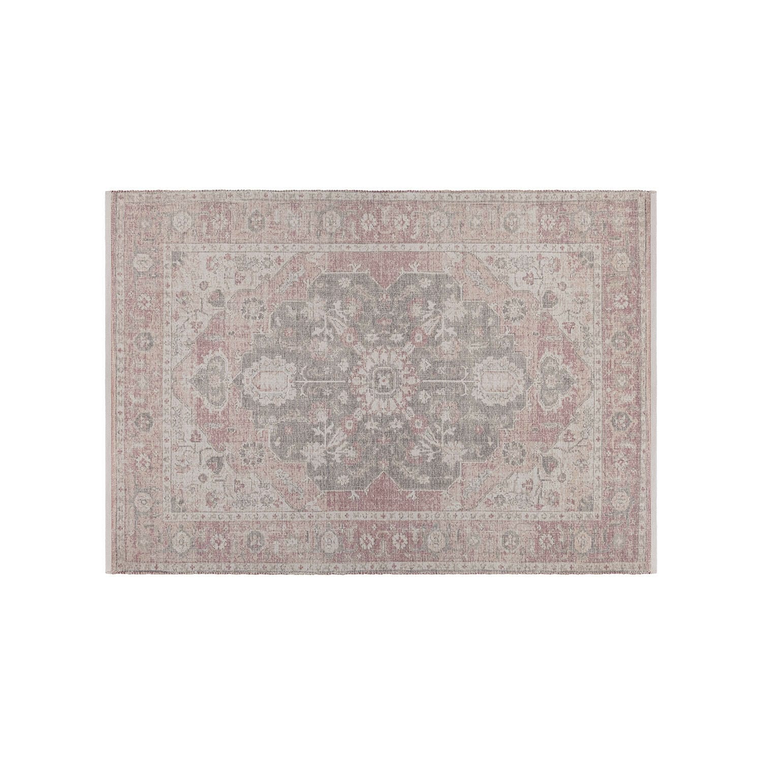 Tapis à motif oriental aux tons pastel rose et gris, tissu doux pour décoration intérieure