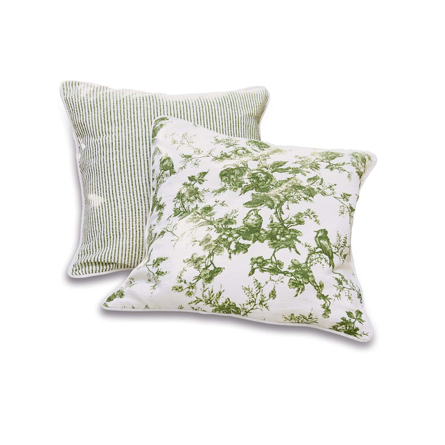 Lot de 2 housses de coussins Mercier Ensemble de deux coussins décoratifs en coton avec motifs verts floraux et rayures pour salon