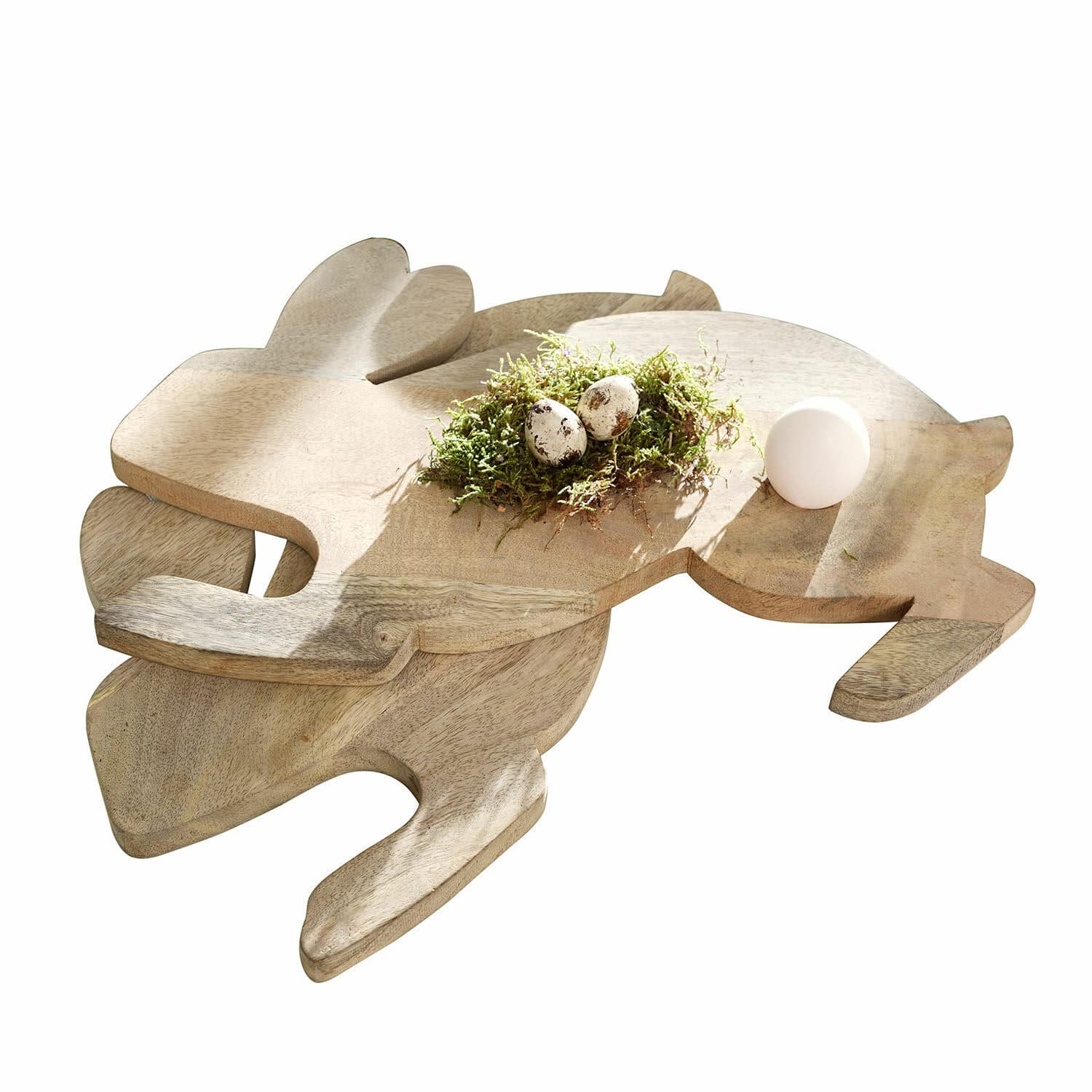 Lot de 2 planchettes de cuisine Doraline Planche à découper en bois en forme de lapin couleur naturelle avec décoration d'œufs et mousse