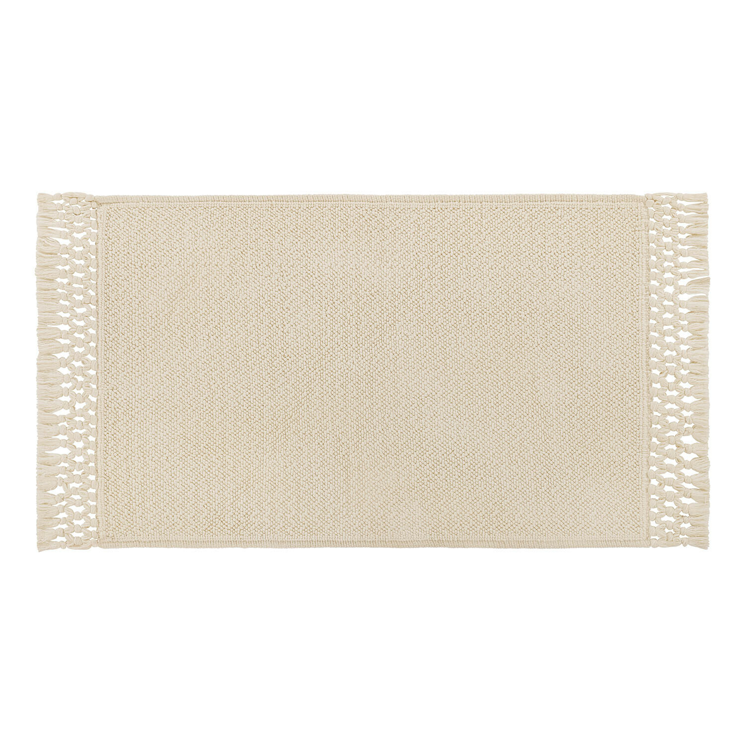 Tapis de bain crème Faelwyn en matière douce avec franges décoratives, parfait pour la salle de bain