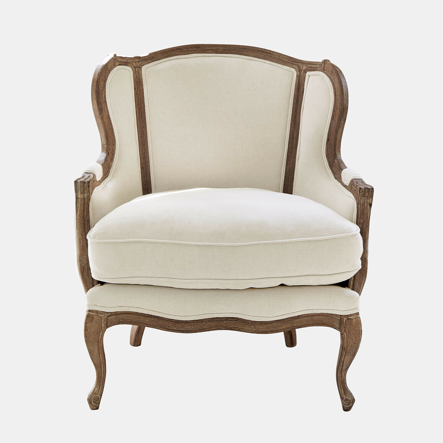 Fauteuil Kingswinford Fauteuil classique en tissu beige avec cadre en bois sculpté style vintage pour salon