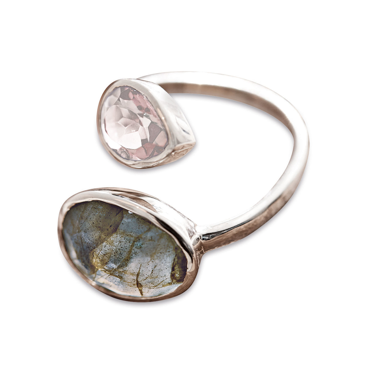 Bague en argent avec pierres rose et bleue, bijou élégant pour femme