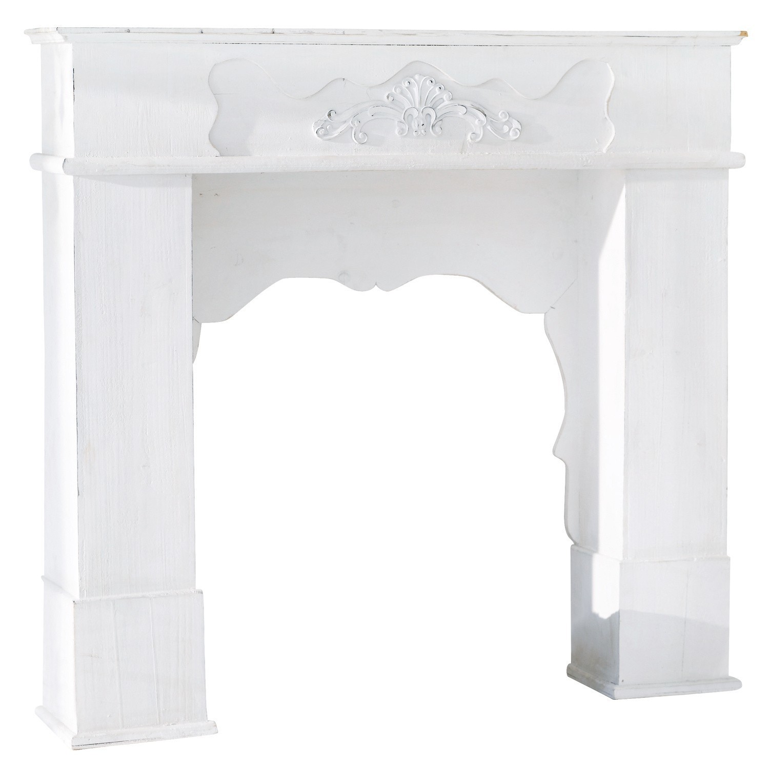 Manteau de cheminée Margaux Encadrement de cheminée en bois blanc avec ornement sculpté, style vintage, meuble décoratif