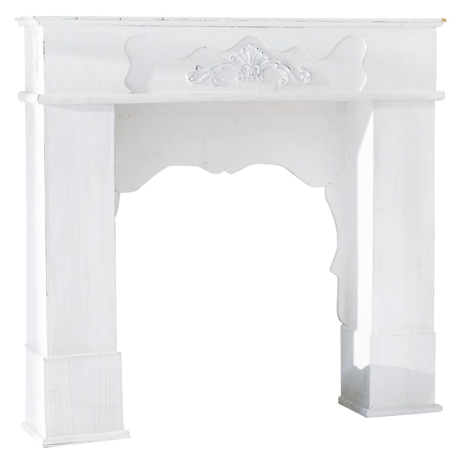 Manteau de cheminée Margaux Encadrement de cheminée en bois blanc avec ornement sculpté, style vintage, meuble décoratif