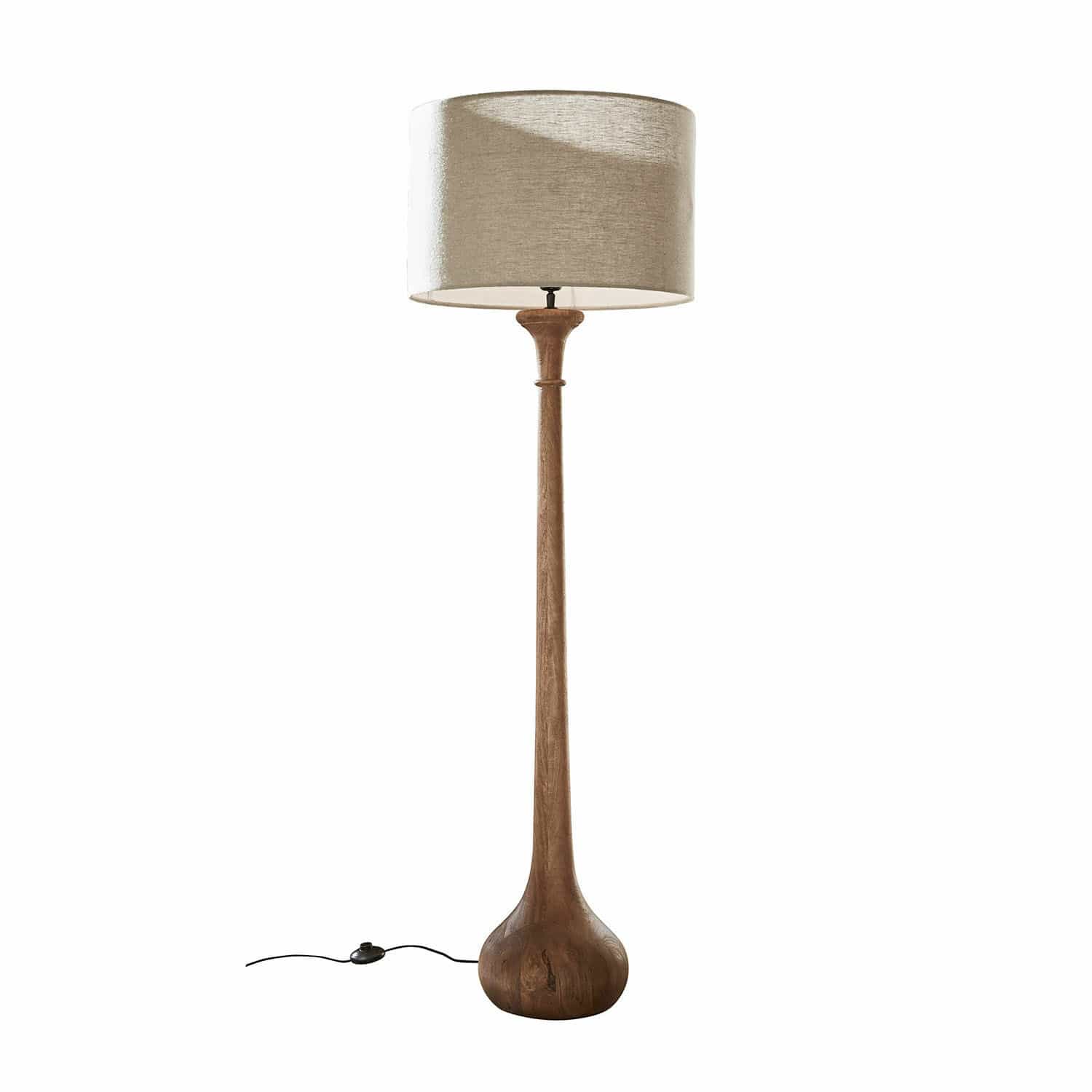 Lampe sur pied Andrées Lampadaire en bois avec abat-jour beige, design moderne pour salon élégant